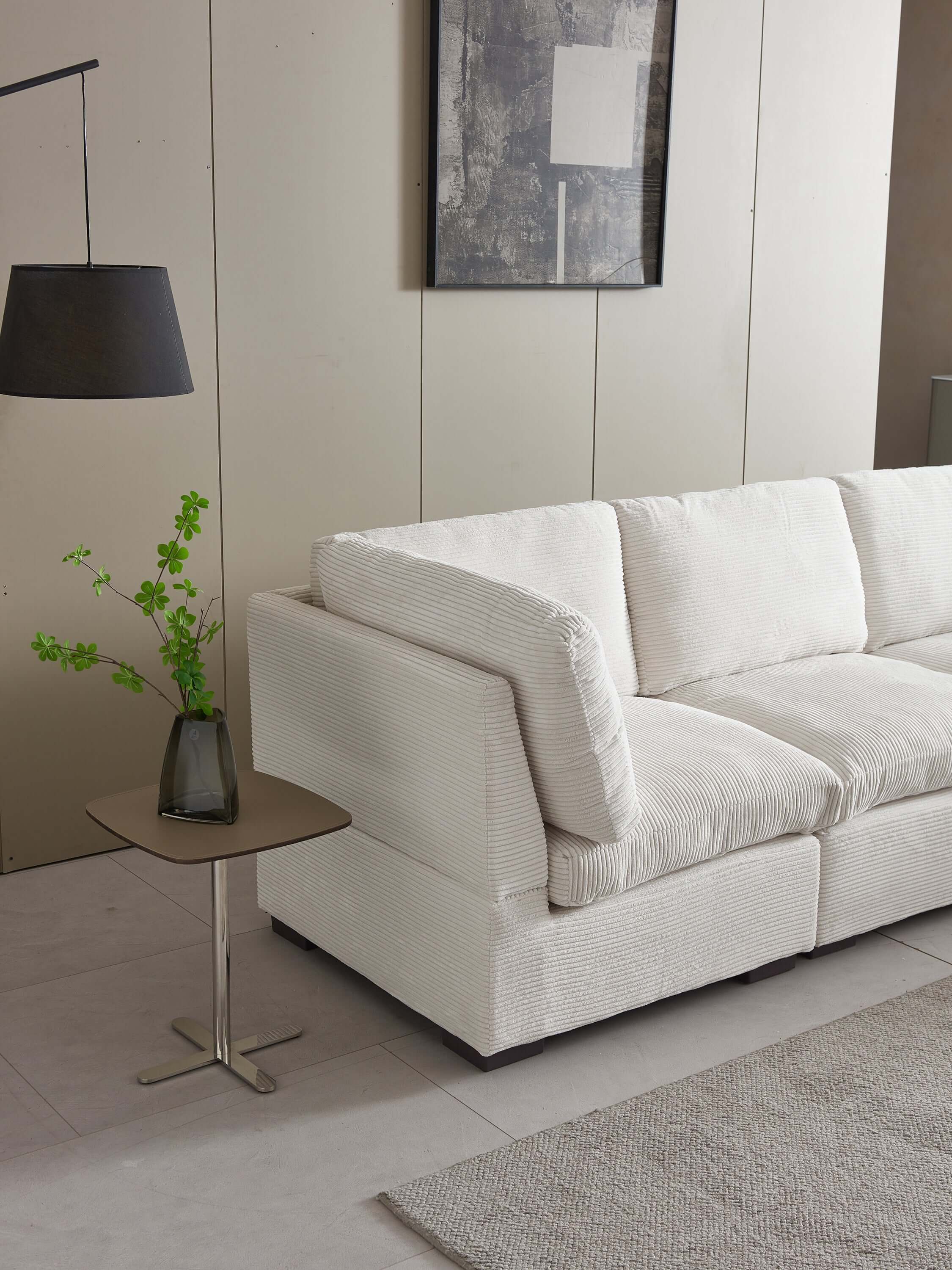 L-Shaped Couch, 6-Seat Corduroy Sofa, Couch with Ottoman, Beige