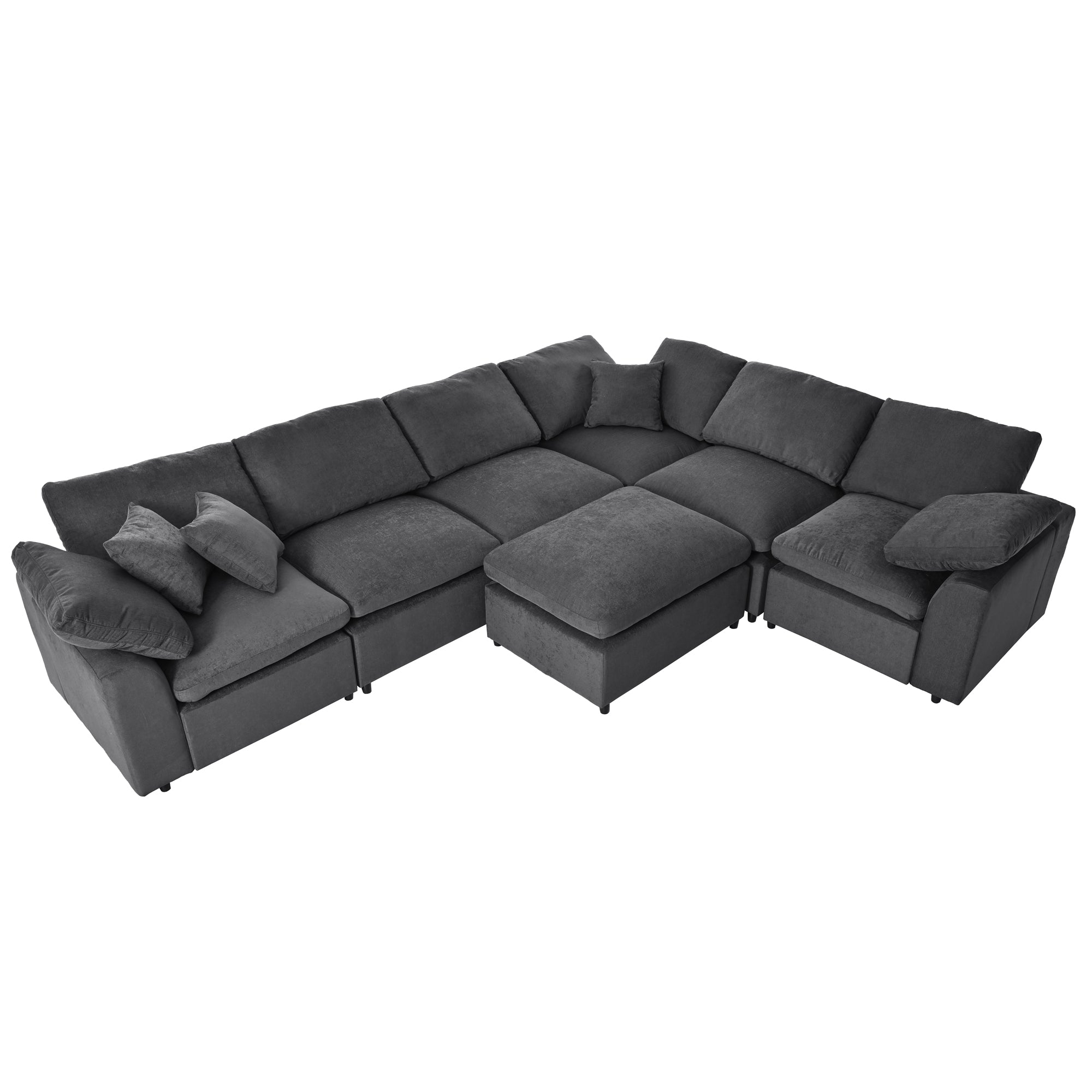 Large Modular Couch, U Shaped Sectional Sofa with Ottoman, Grey