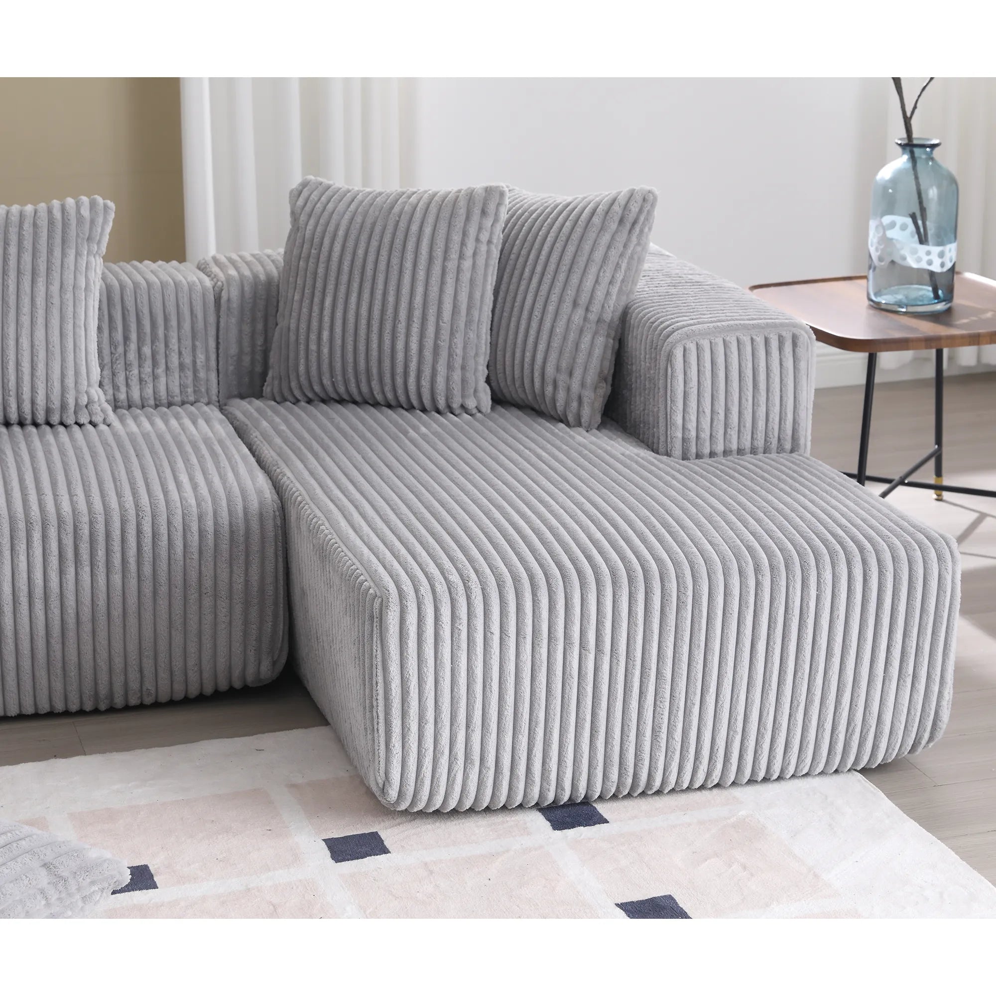 Modular U Shaped Sectional, Corduroy Couch with Double Chaise, Gray
