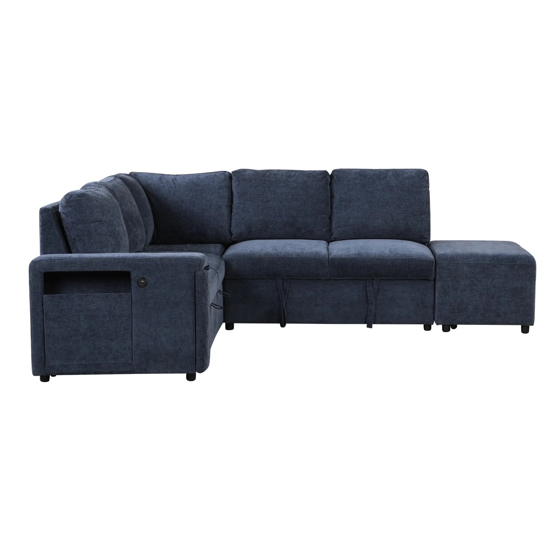 Sleeper Sectional, Sofa L Shape, Couch with Ottoman and Storage, Blue