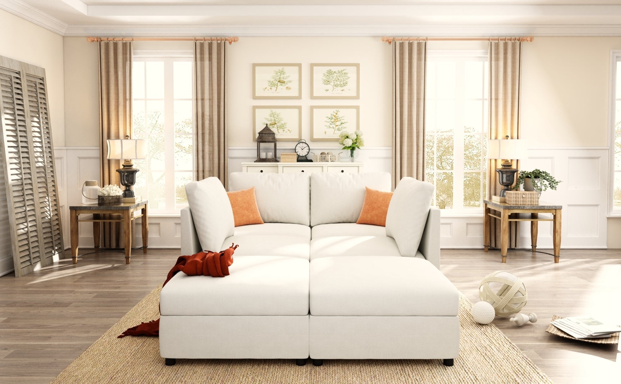 Large Sectional Couch with Storage, Sofa with Chaise- Beige