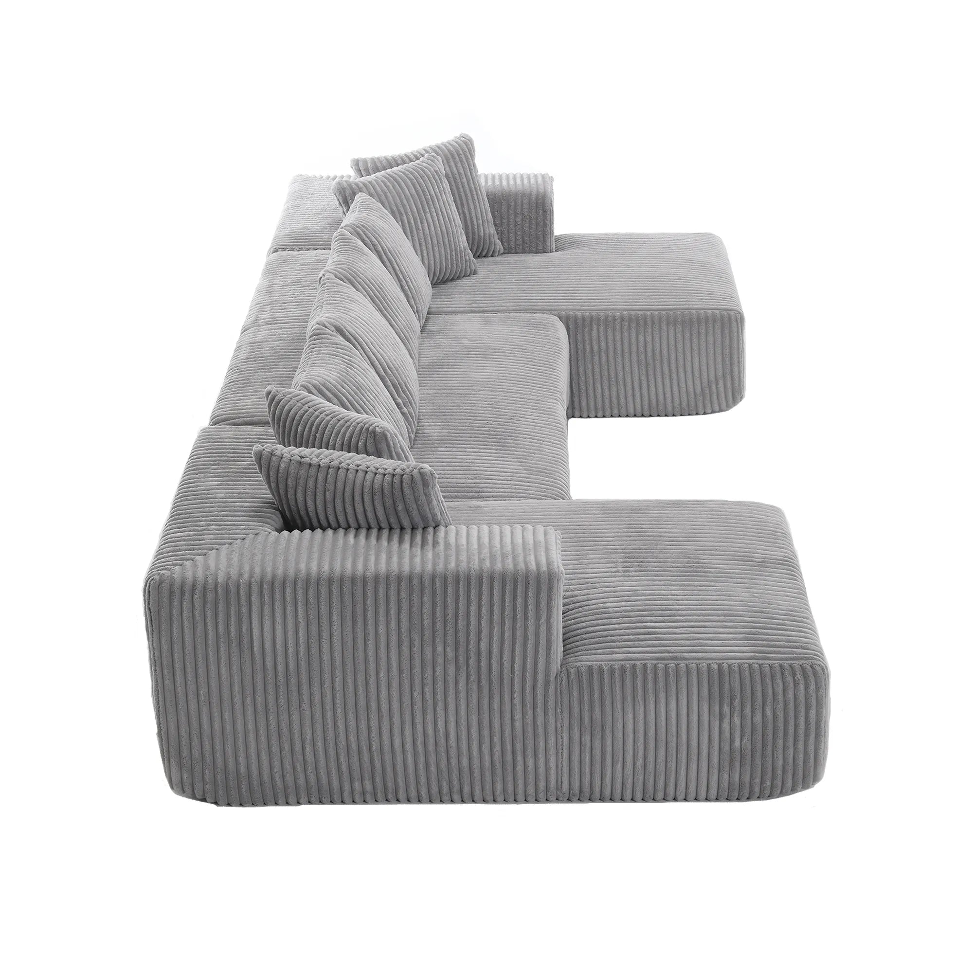 Modular U Shaped Sectional, Corduroy Couch with Double Chaise, Gray