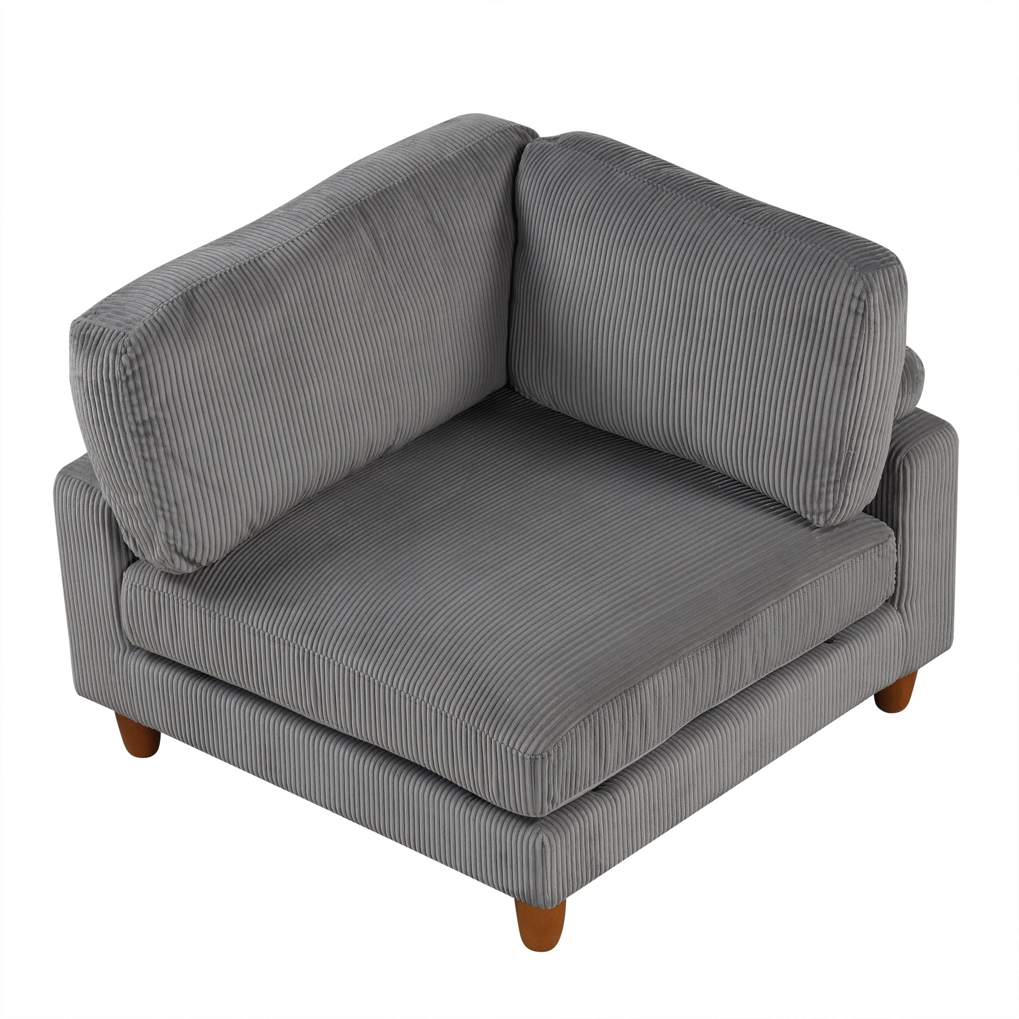 Large U-Shaped Sectional, Corduroy Couch with Ottoman, Gray