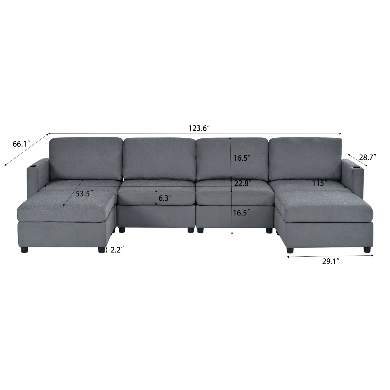 Large Sectional Couch with Storage, Sofa with Chaise- Gray