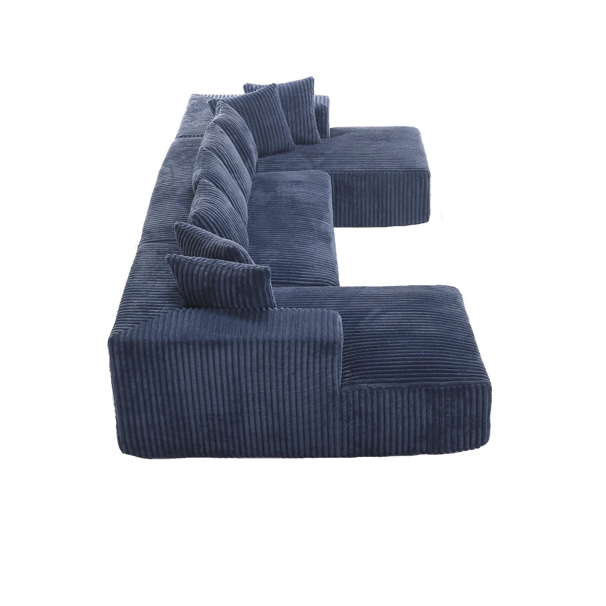 Modular U Shaped Sectional, Corduroy Couch with Double Chaise, Blue