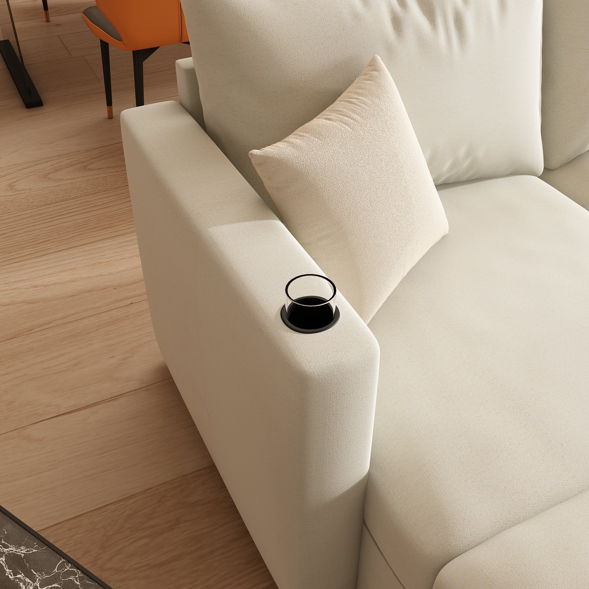 Large Sectional Couch with Storage, Sofa with Chaise- Beige