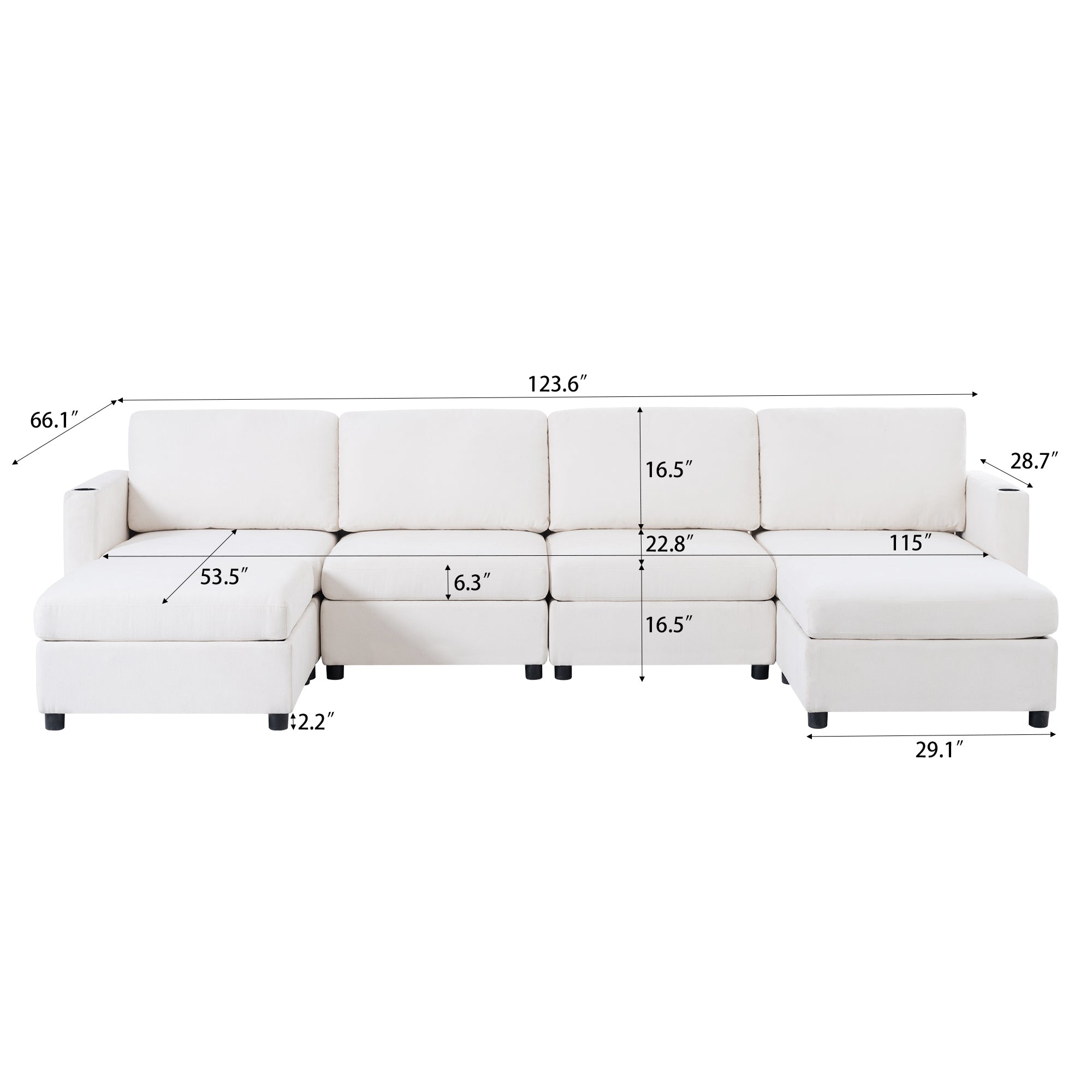 Large Sectional Couch with Storage, Sofa with Chaise- Beige