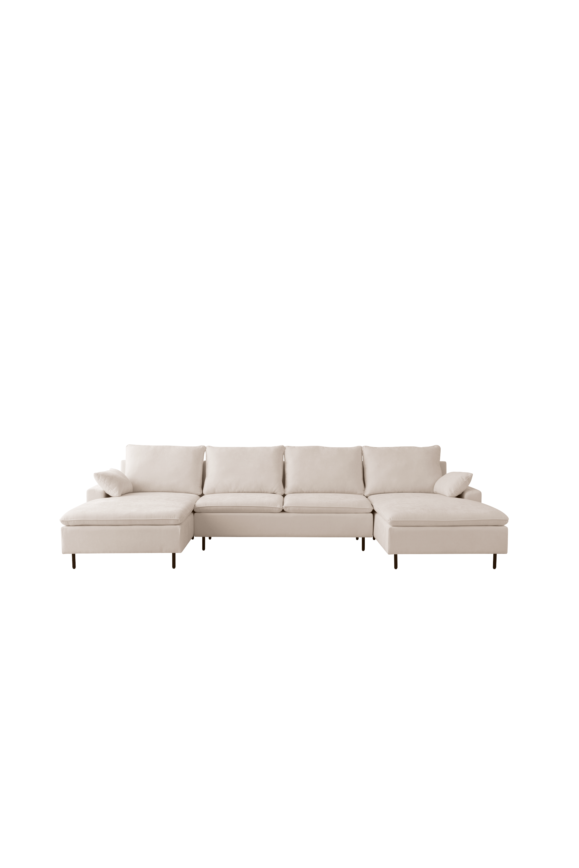Modern U-Shaped Beige Sectional Sofa, Double Chaise Couch, Beige