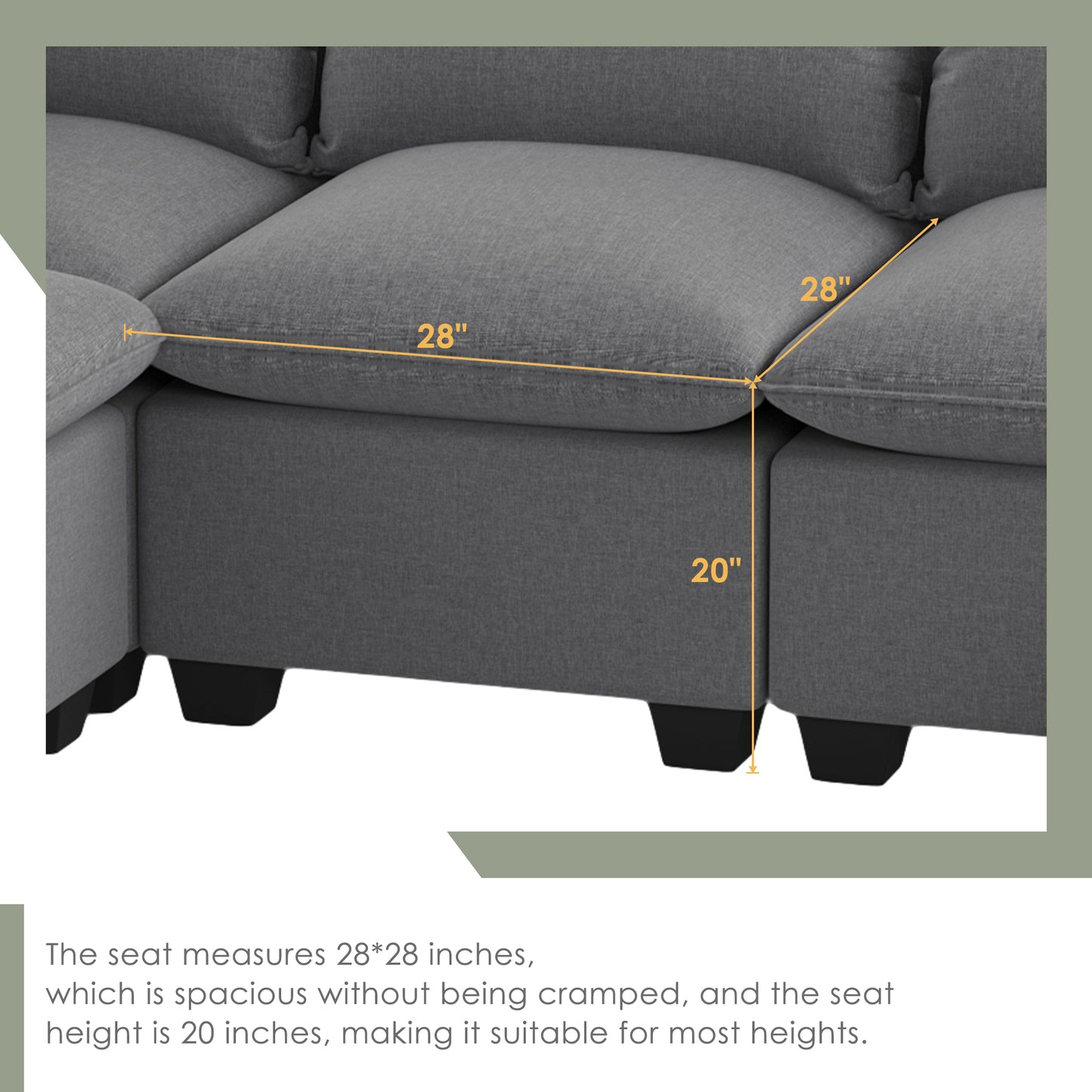 U Shaped Sectional, Modular Sofa with Ottoman and Storage, Gray