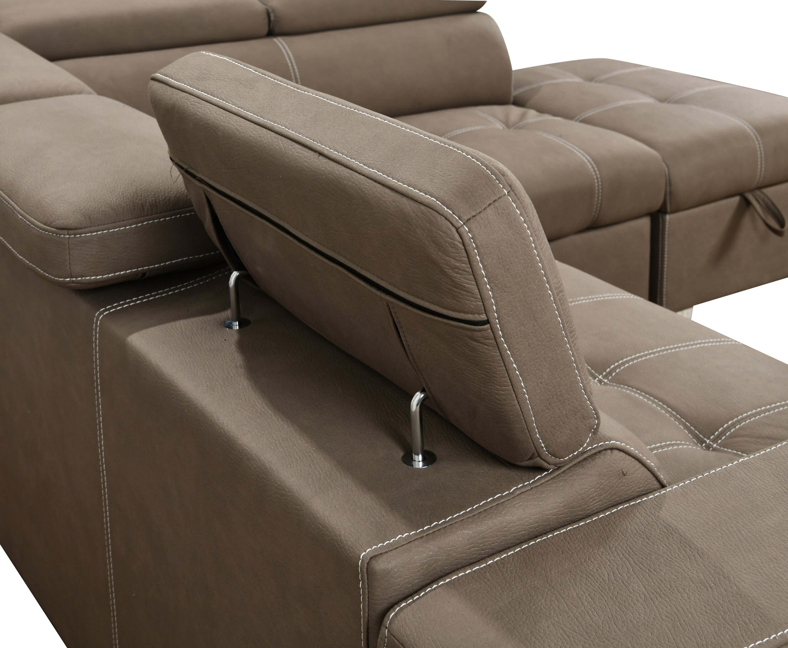 Louie L-Shaped Sofa Bed, Convertible Couch Pullout with Storage Chaise and Adjustable Headrest - Brown