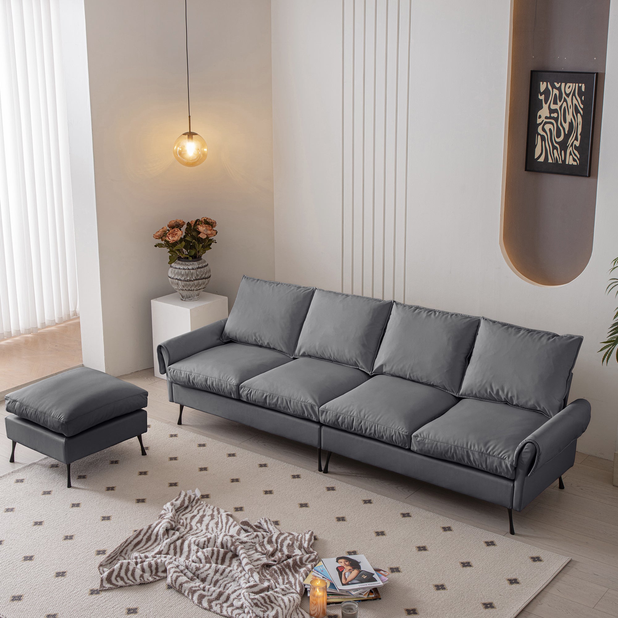 Louie Couch L-Shape, Sofa With Chaise Lounge - Gray
