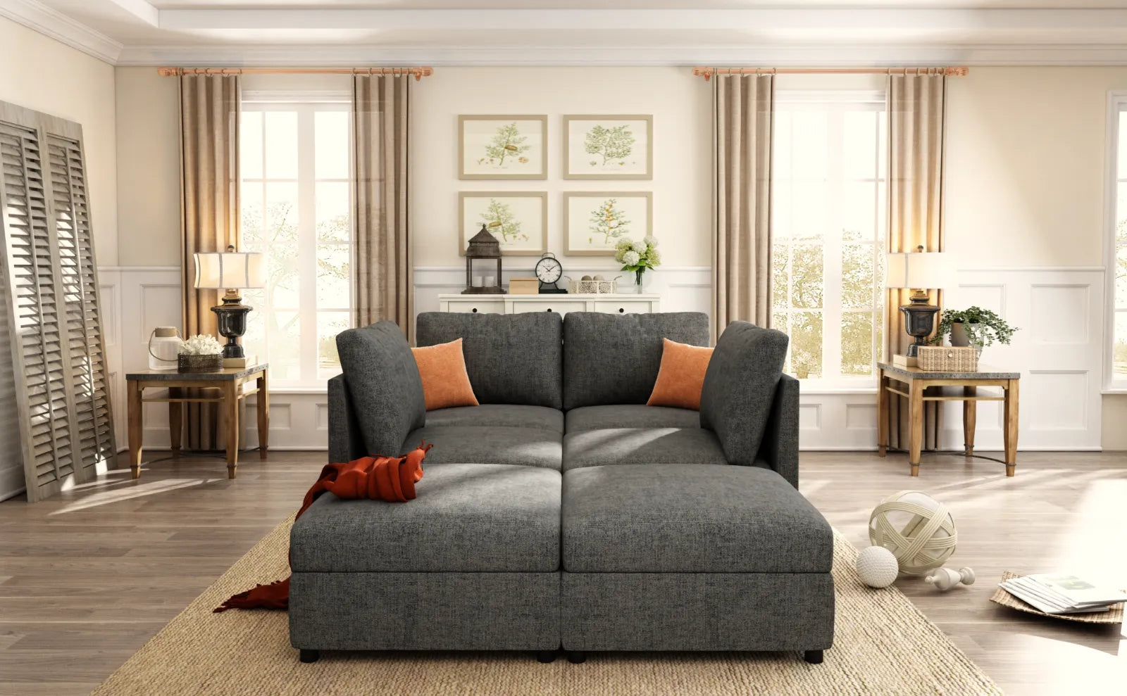 Large Sectional Couch with Storage, Sofa with Chaise- Gray
