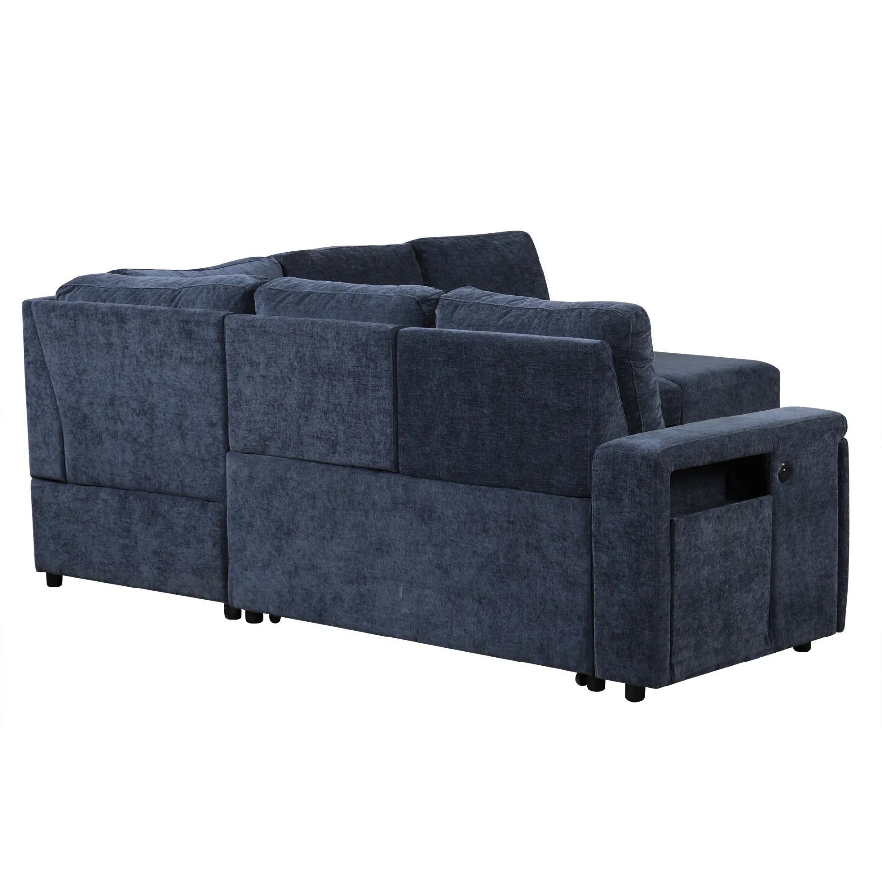 Sleeper Sectional, Sofa L Shape, Couch with Ottoman and Storage, Blue