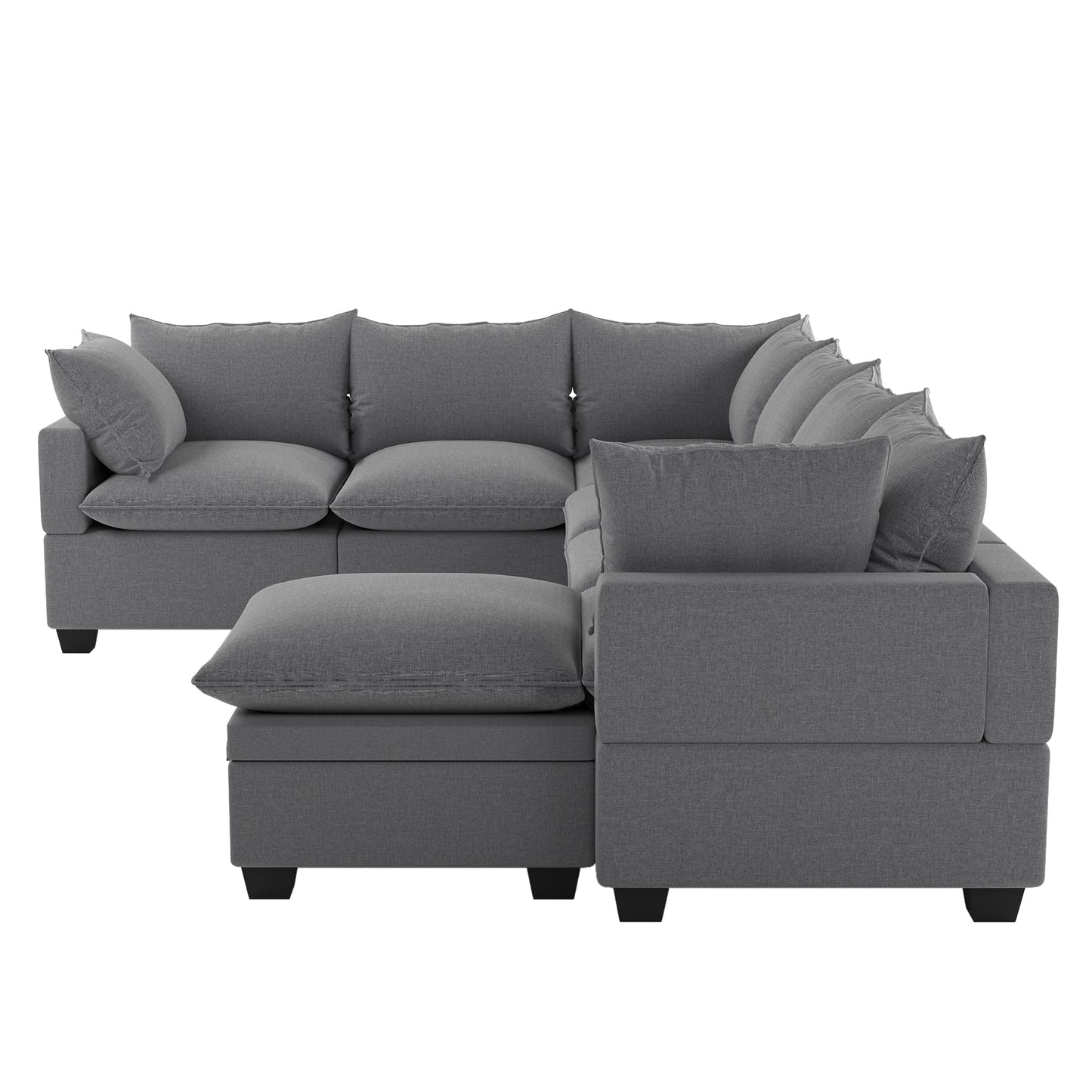 U Shaped Sectional, Modular Sofa with Ottoman and Storage, Gray