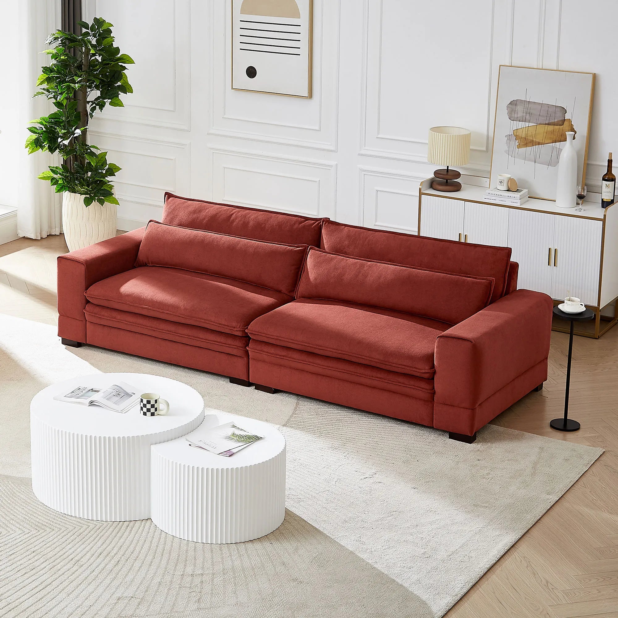 Oversized 3 Seater Deep Sofa, Pillow Top Couch, Red
