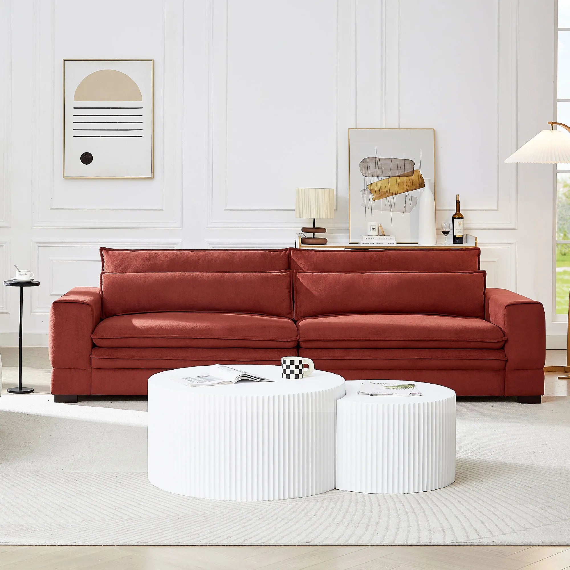 Oversized 3 Seater Deep Sofa, Pillow Top Couch, Red