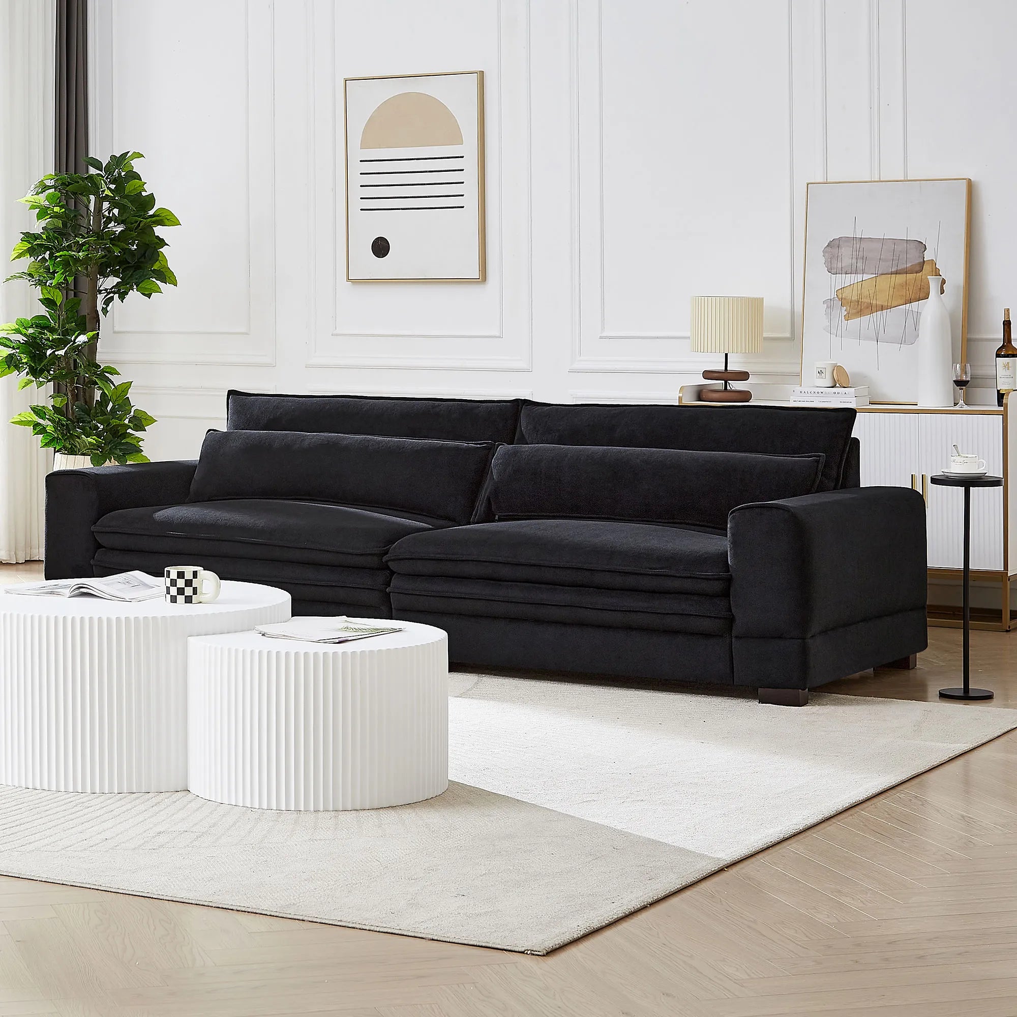 Oversized 3 Seater Deep Sofa, Pillow Top Couch, Black