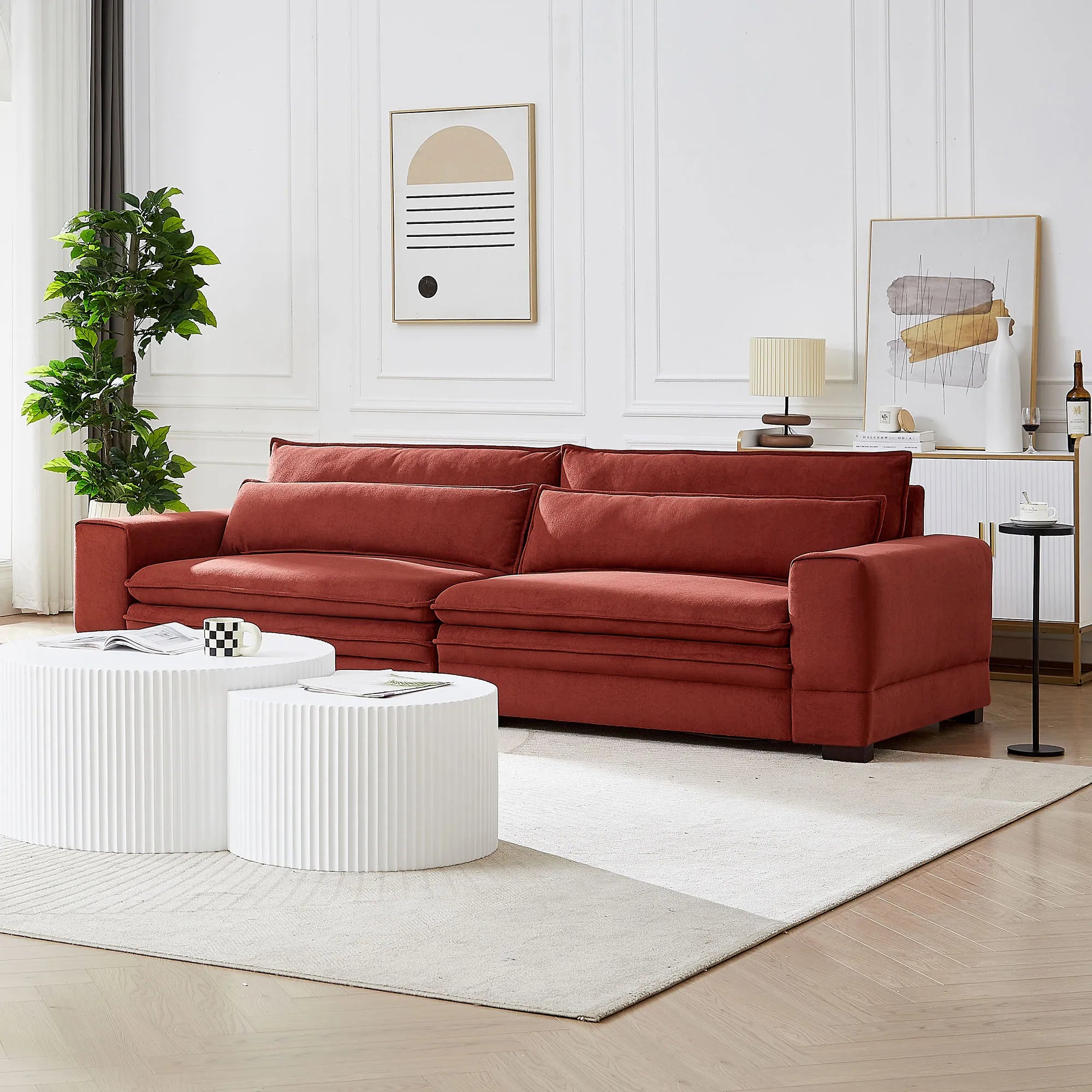 Oversized 3 Seater Deep Sofa, Pillow Top Couch, Red