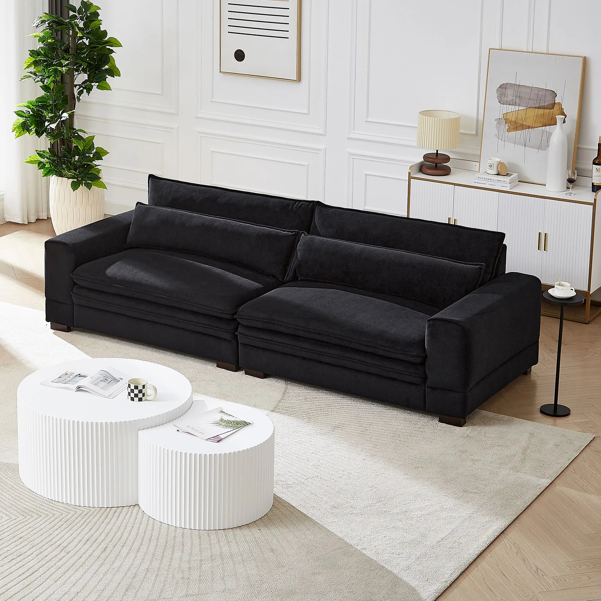 Oversized 3 Seater Deep Sofa, Pillow Top Couch, Black