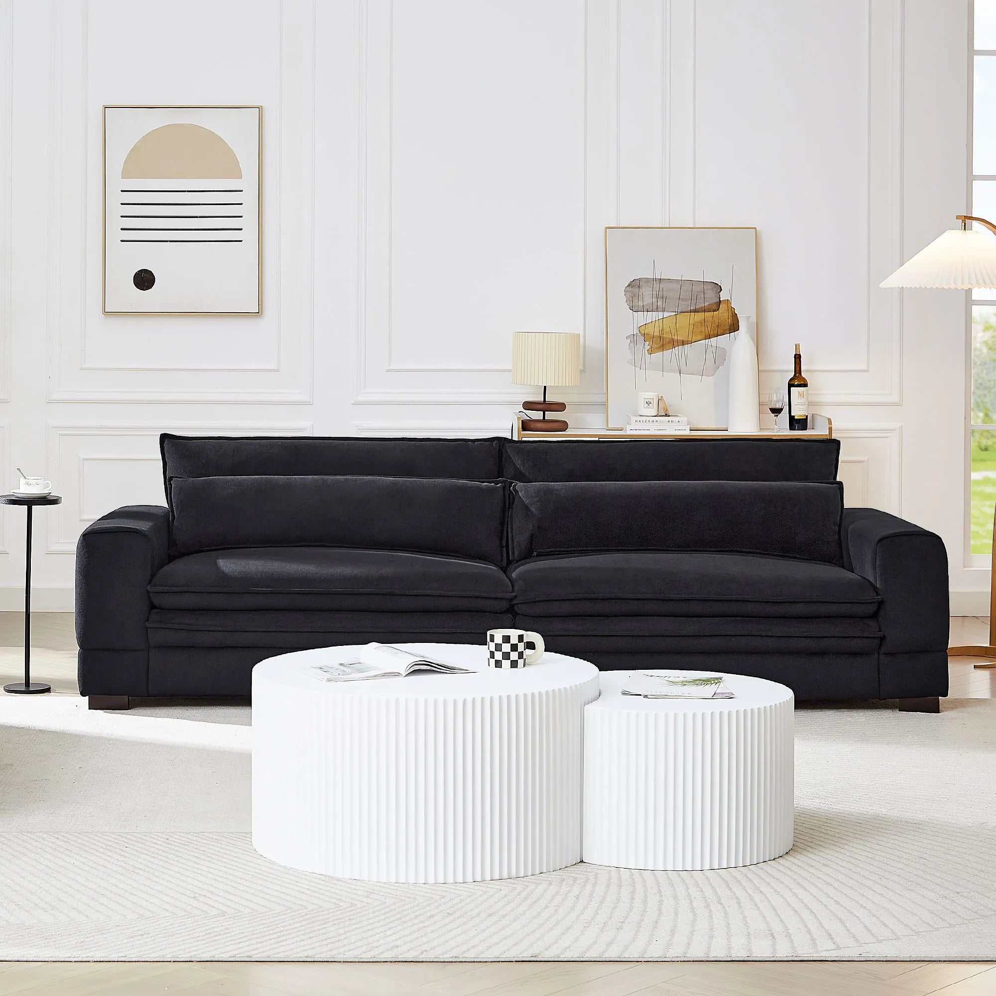 Oversized 3 Seater Deep Sofa, Pillow Top Couch, Black
