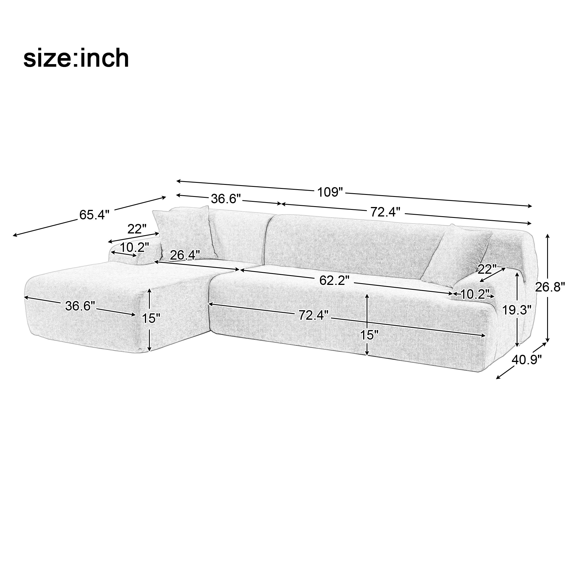 Modular Couch, L-Shaped Sofa with Chaise, Beige