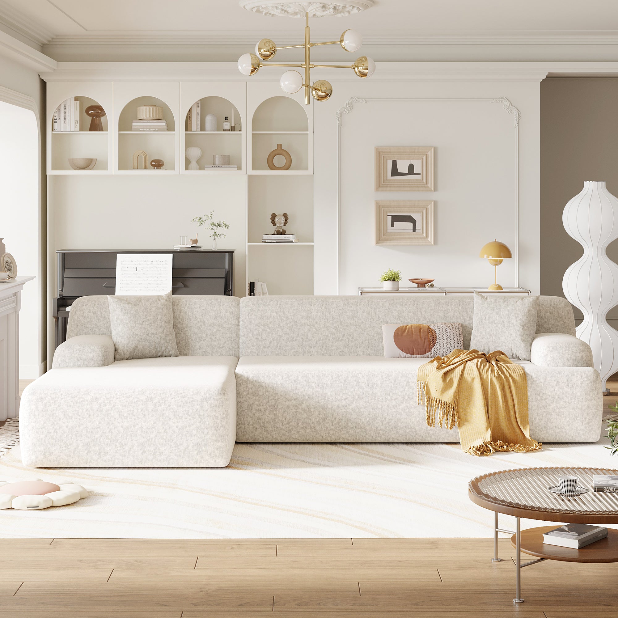 Modular Couch, L-Shaped Sofa with Chaise, Beige