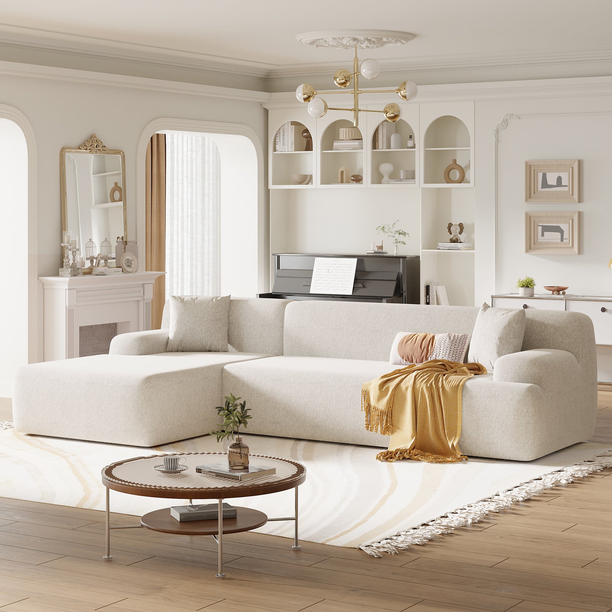 Modular Couch, L-Shaped Sofa with Chaise, Beige