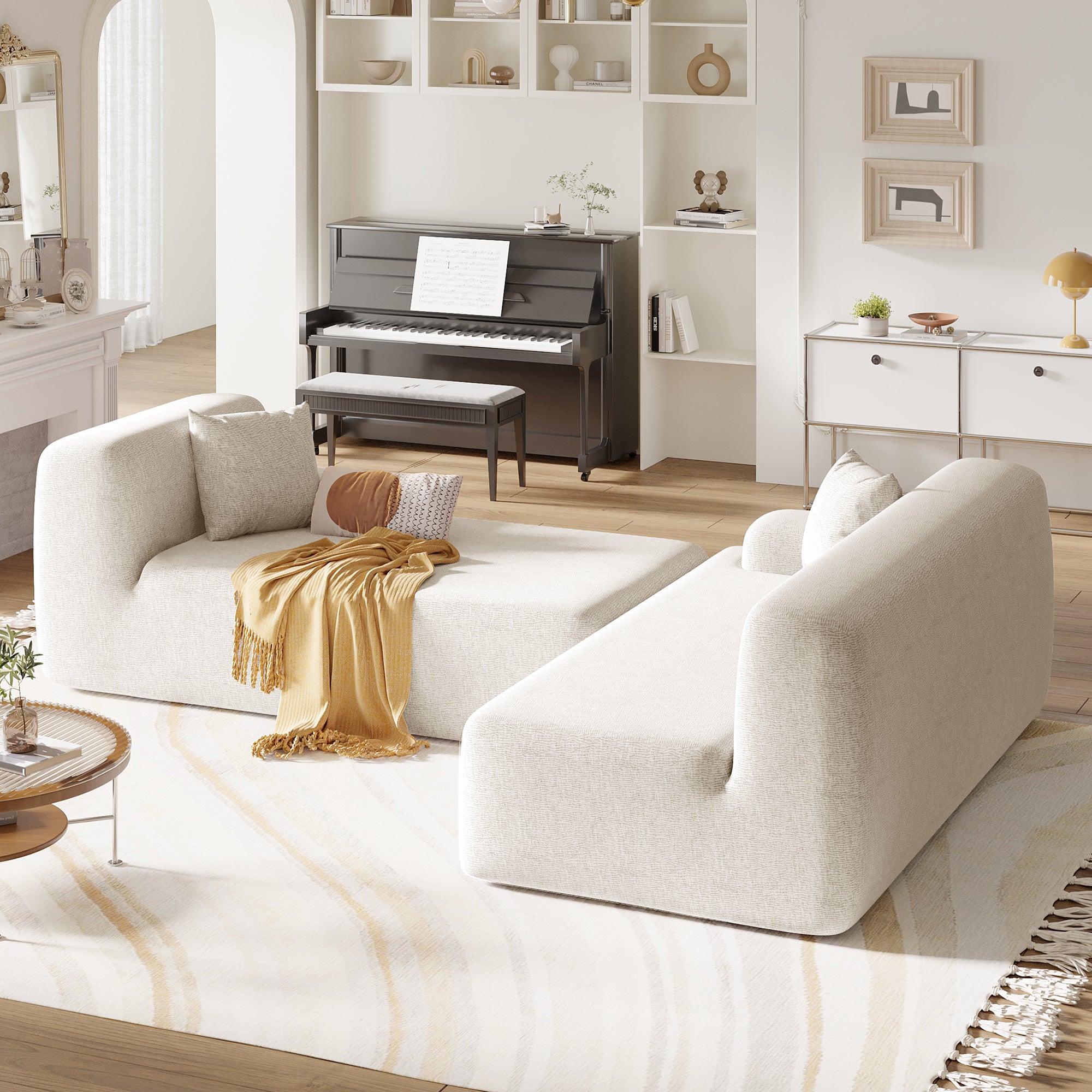 Modular Couch, L-Shaped Sofa with Chaise, Beige