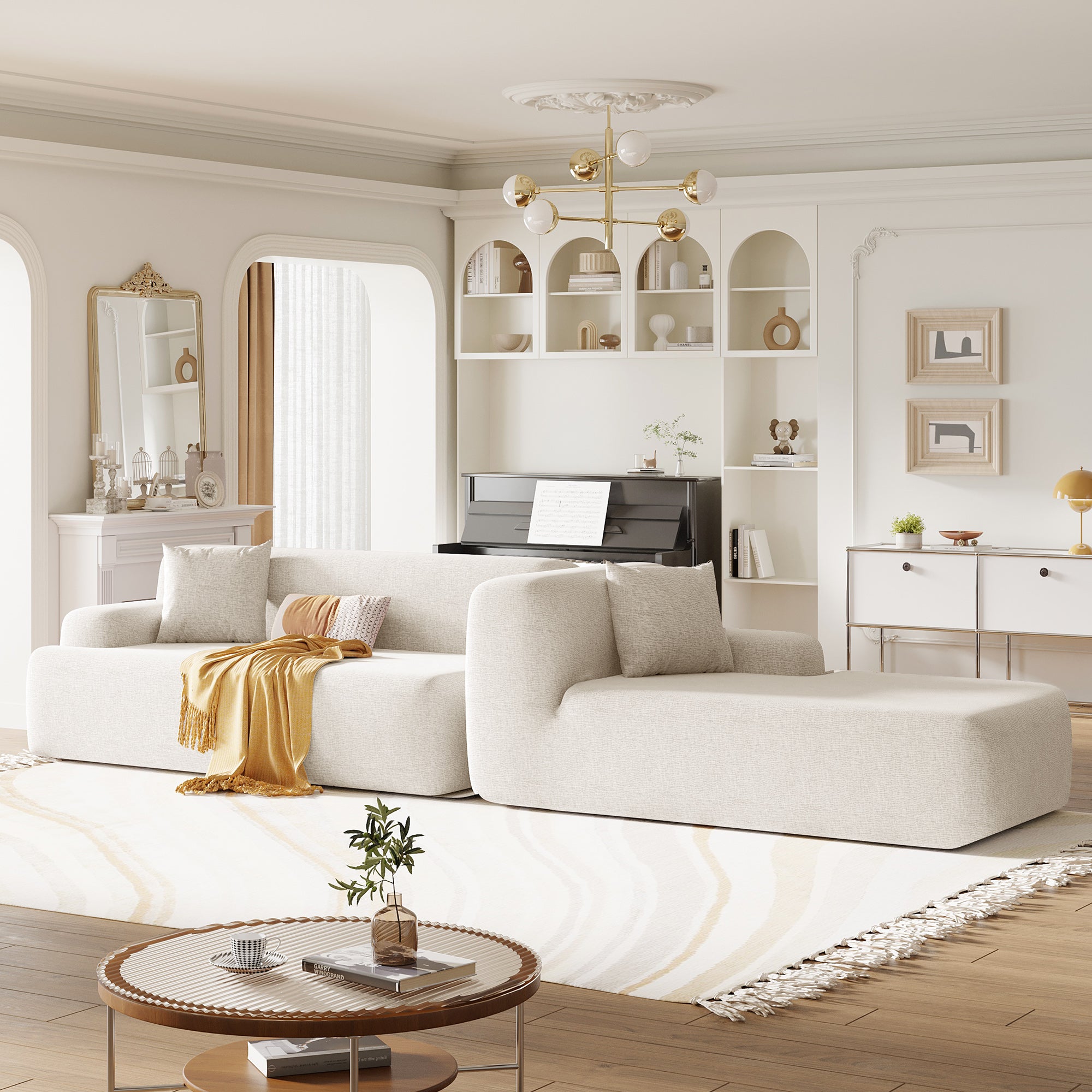 Modular Couch, L-Shaped Sofa with Chaise, Beige