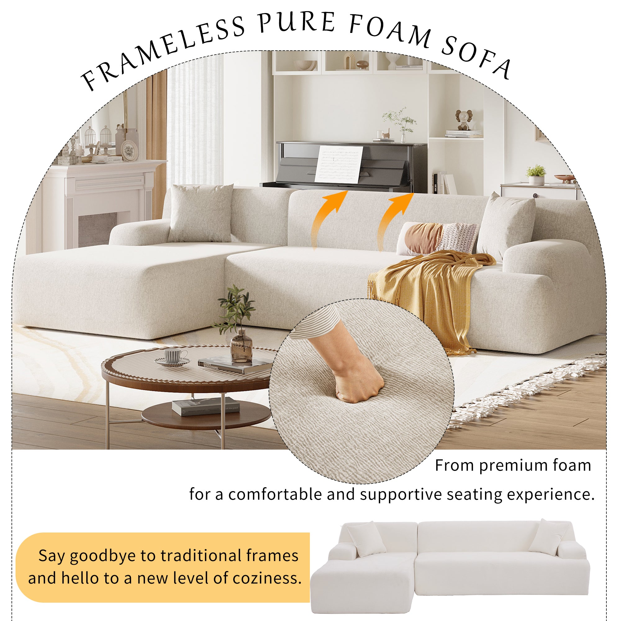 Modular Couch, L-Shaped Sofa with Chaise, Beige