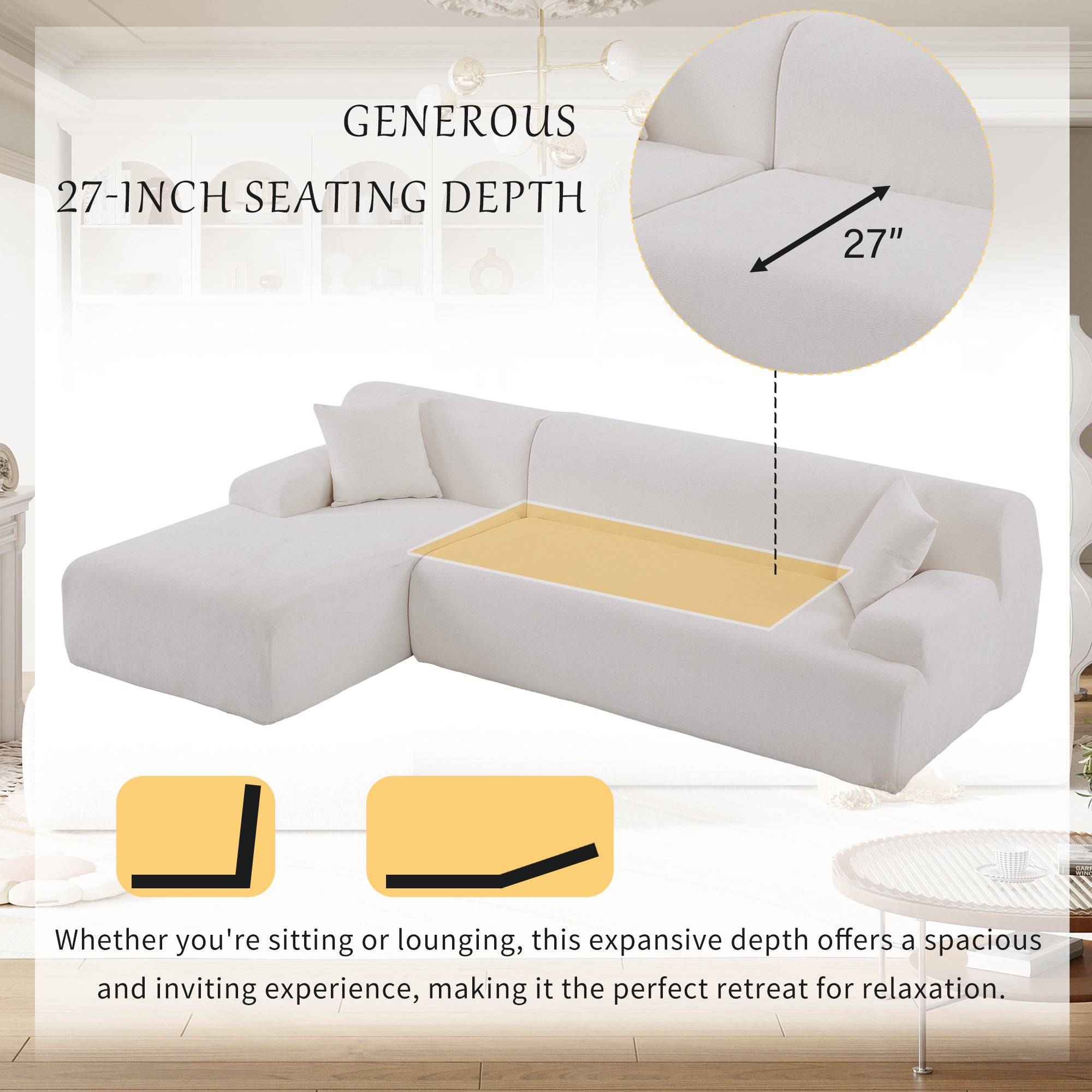 Modular Couch, L-Shaped Sofa with Chaise, Beige