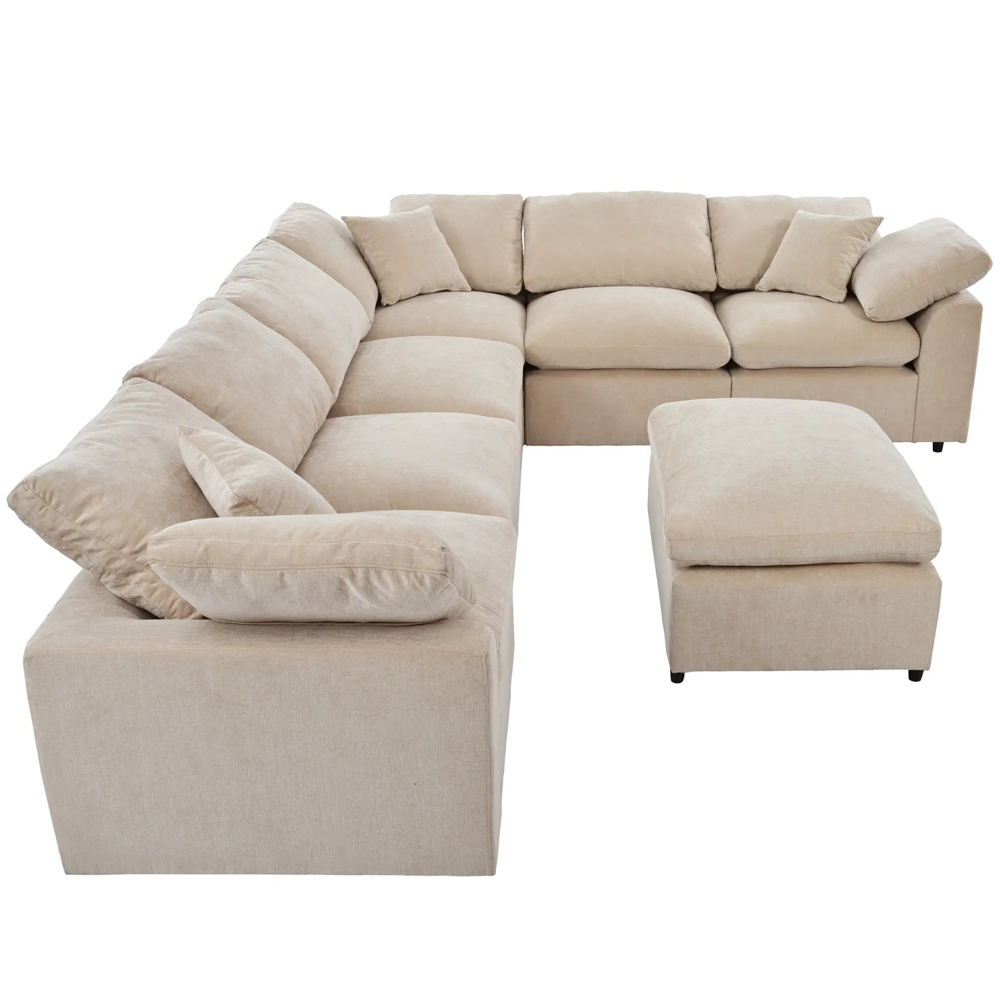 Large Modular Couch, U Shaped Sectional Sofa with Ottoman, Beige