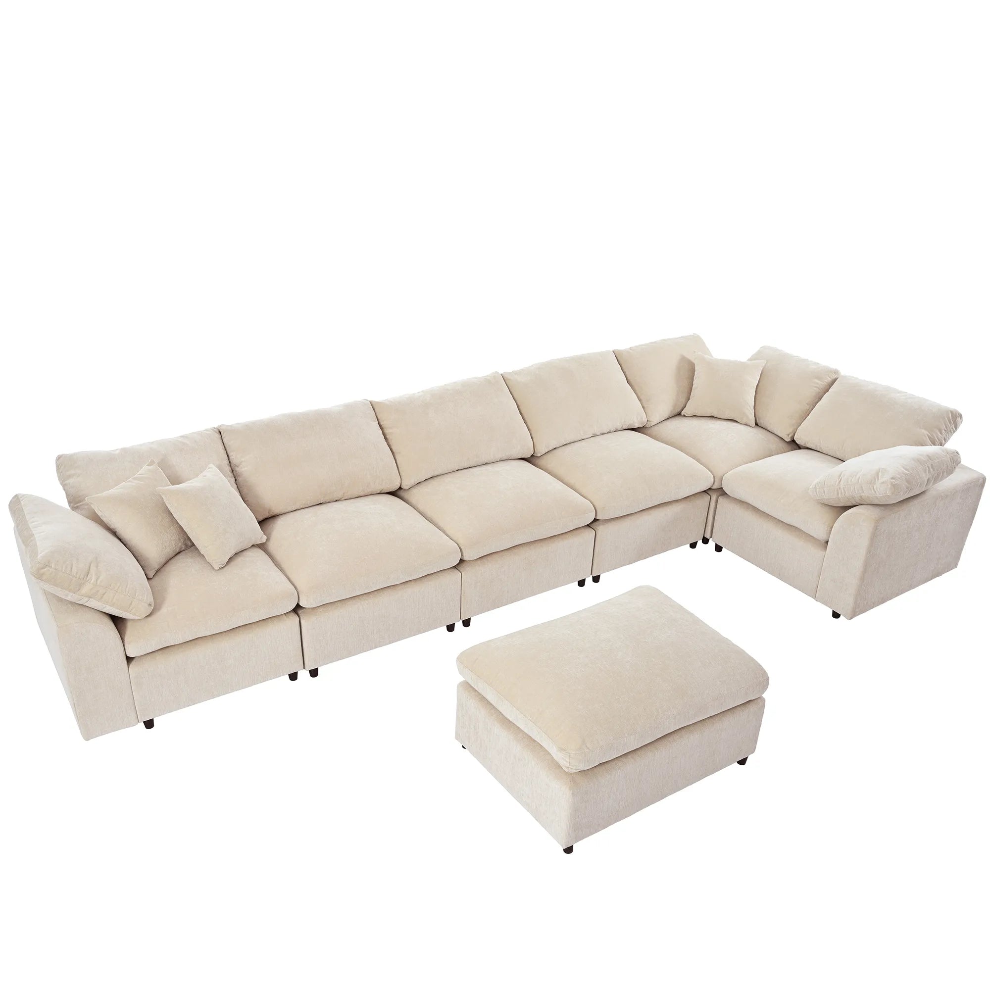 Large Modular Couch, U Shaped Sectional Sofa with Ottoman, Beige