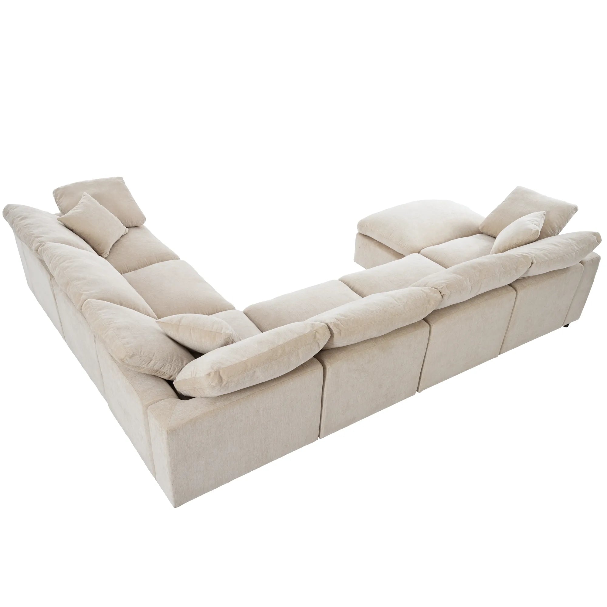Large Modular Couch, U Shaped Sectional Sofa with Ottoman, Beige