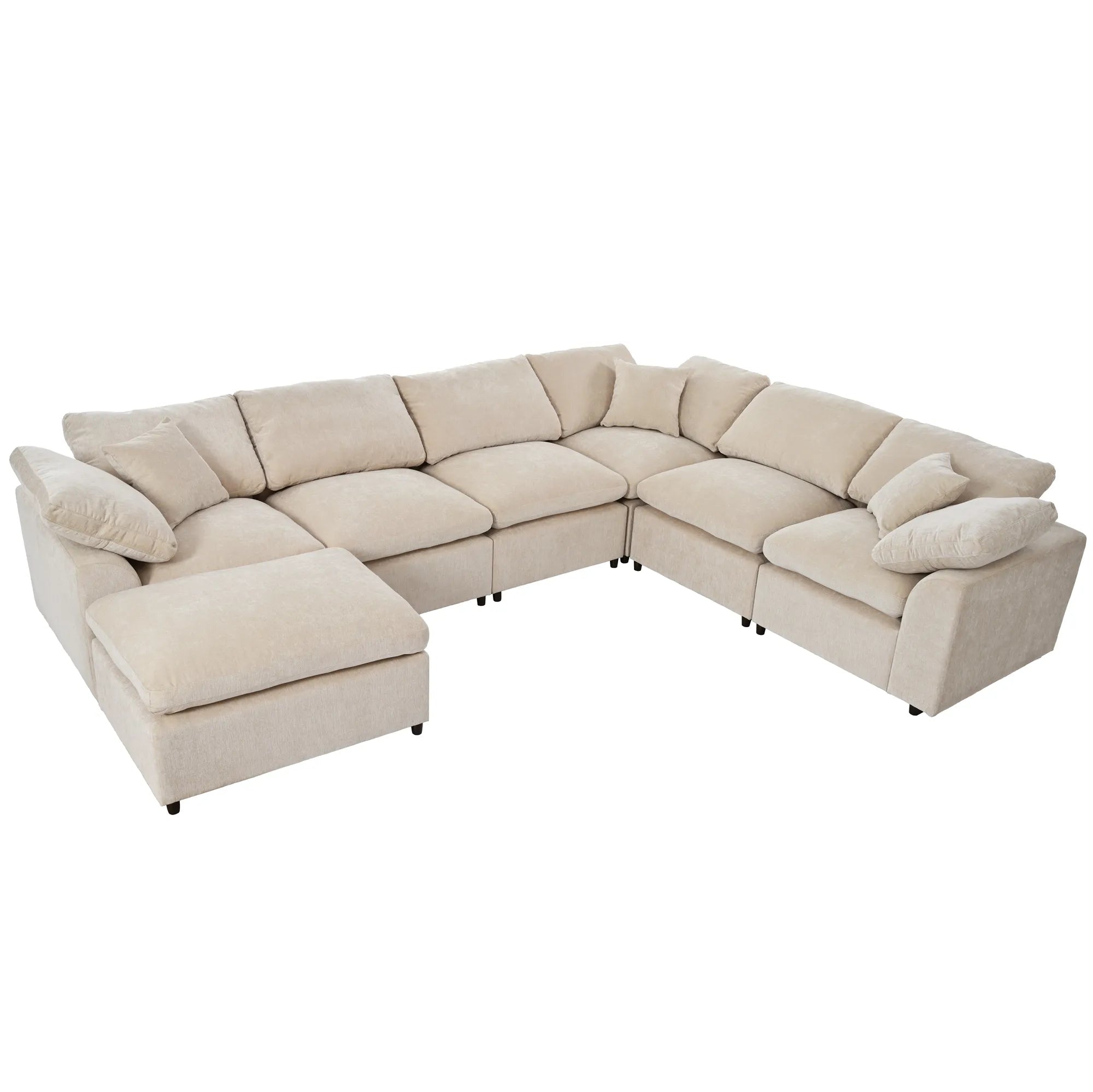 Large Modular Couch, U Shaped Sectional Sofa with Ottoman, Beige