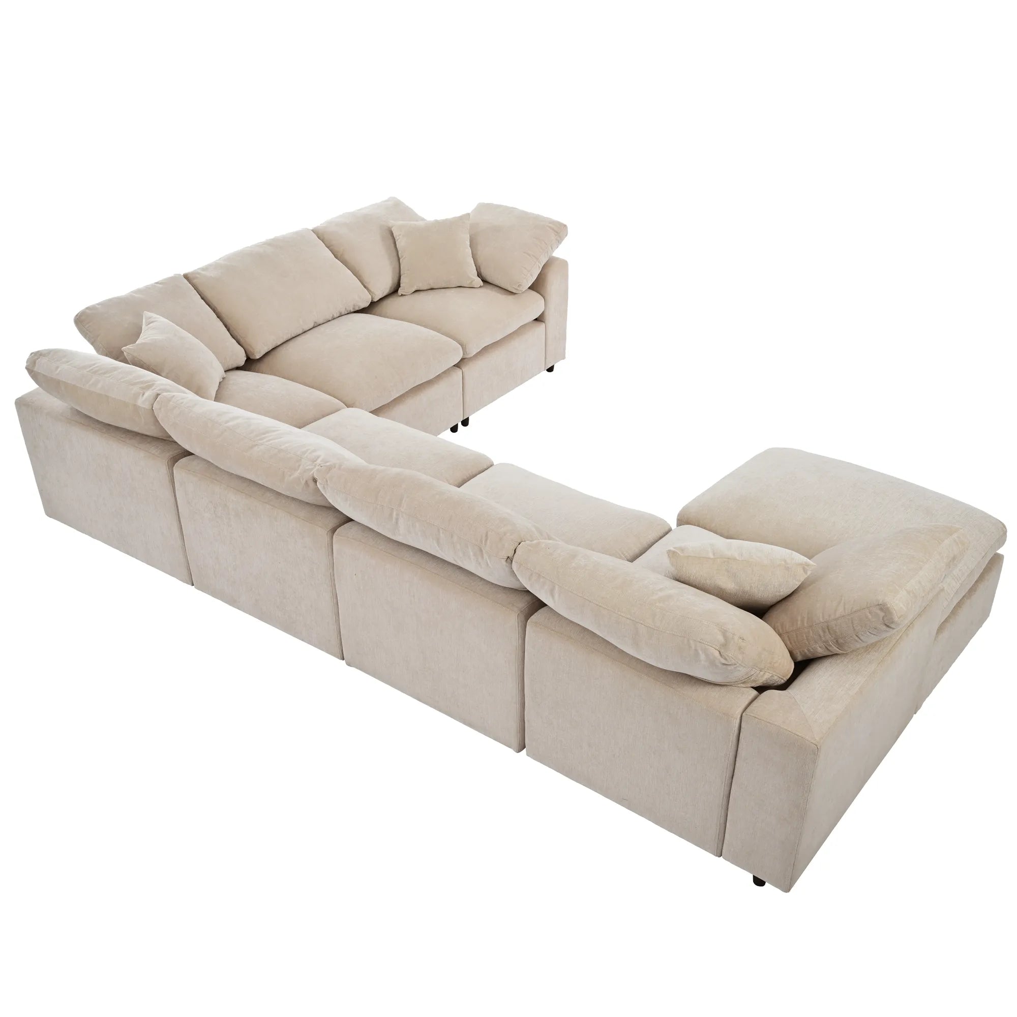 Large Modular Couch, U Shaped Sectional Sofa with Ottoman, Beige