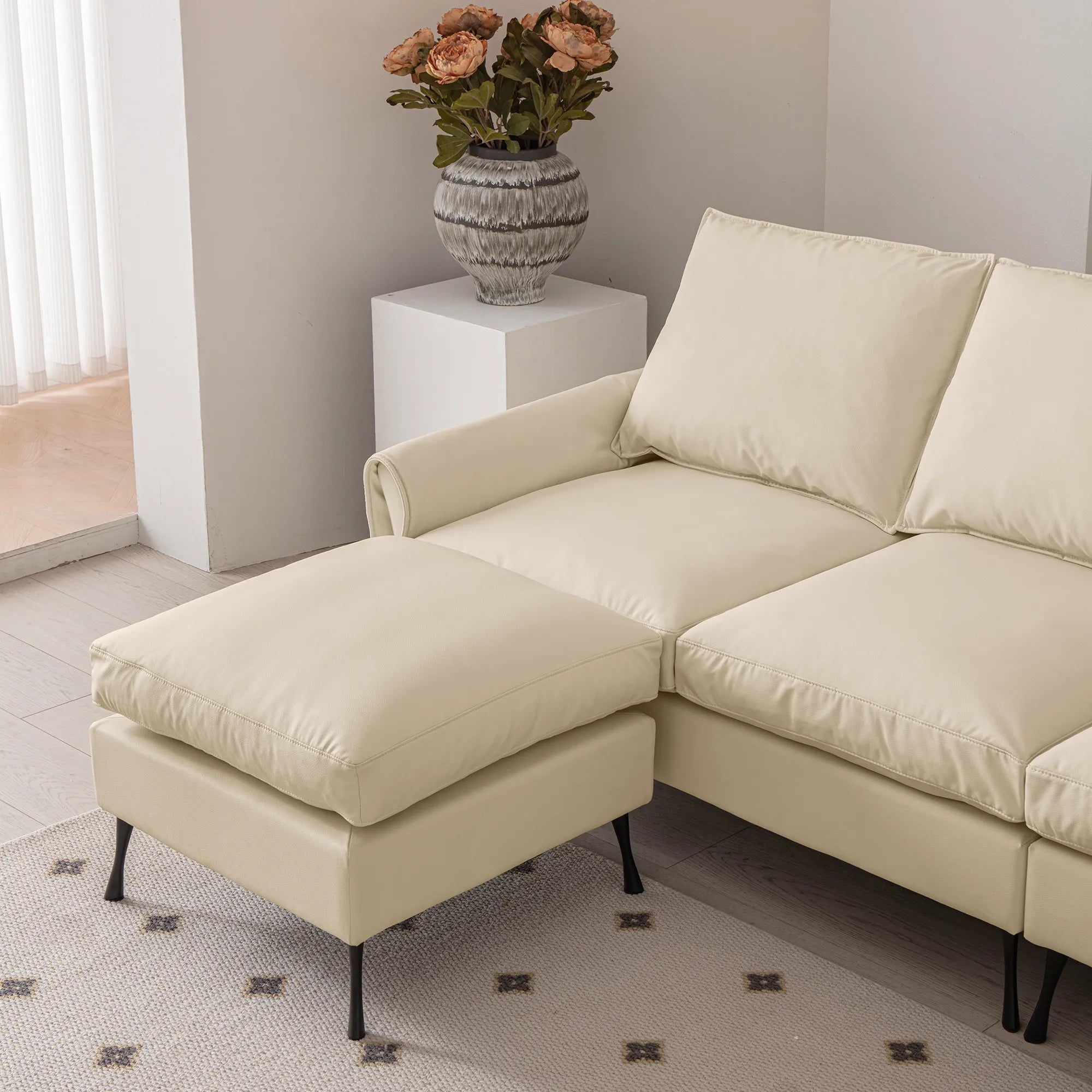 Louie Couch L-Shape, Sofa With Chaise Lounge - Beige