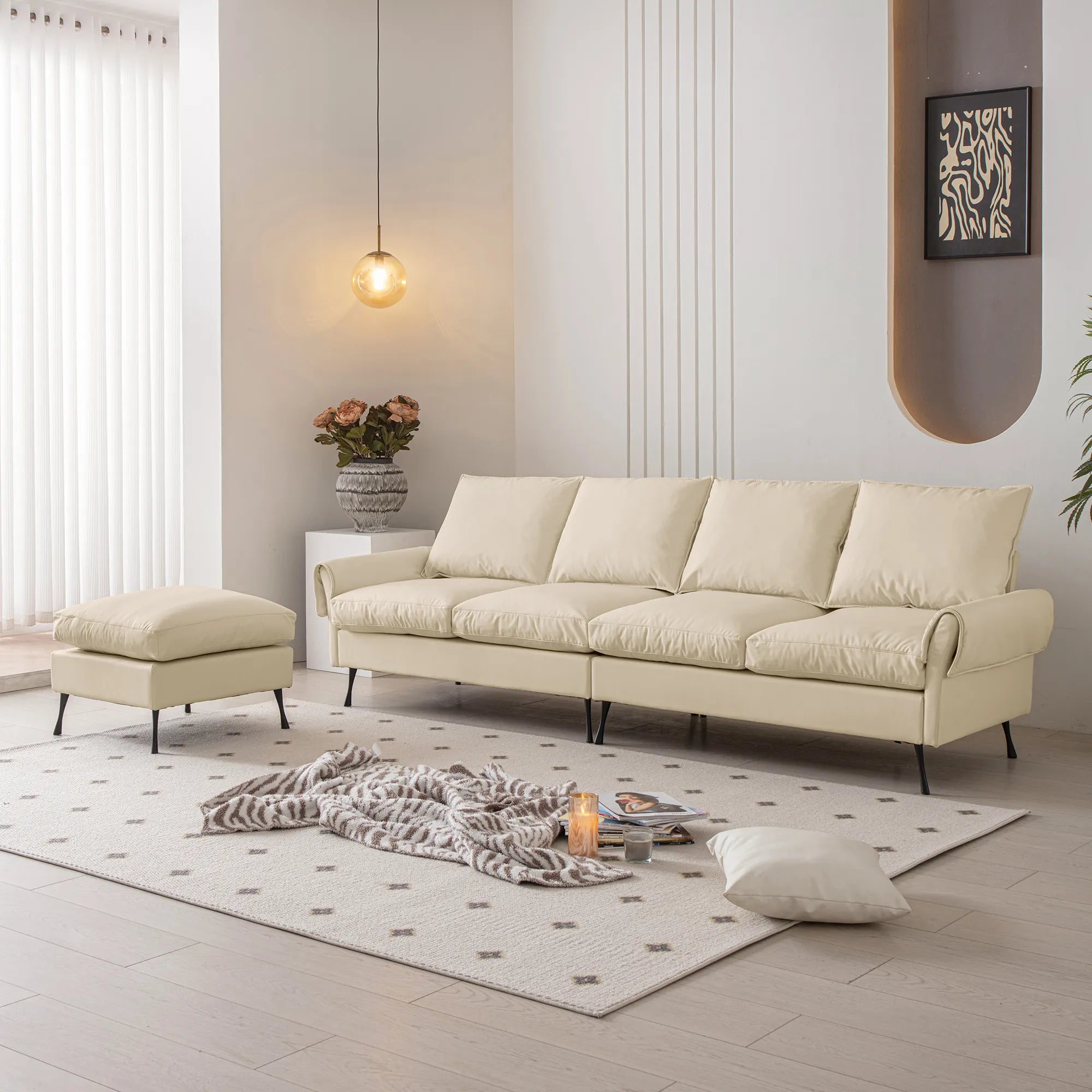 Louie Couch L-Shape, Sofa With Chaise Lounge - Beige
