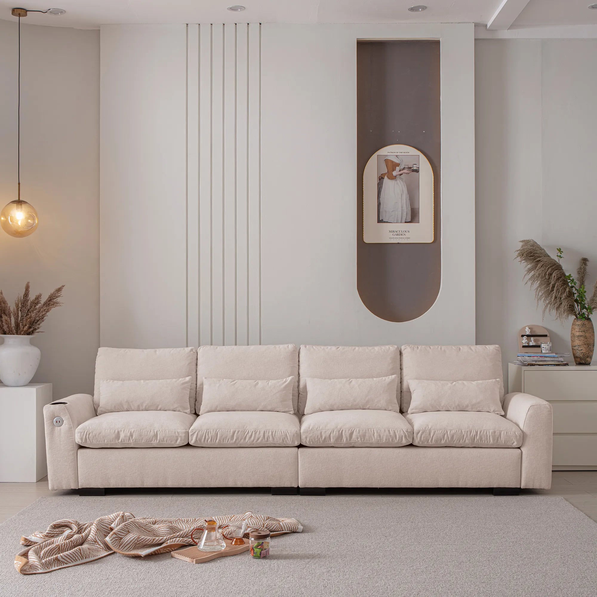 Louie Sectional Couch with Chaise, Sofa L-Shape with Ottoman Storage - Beige