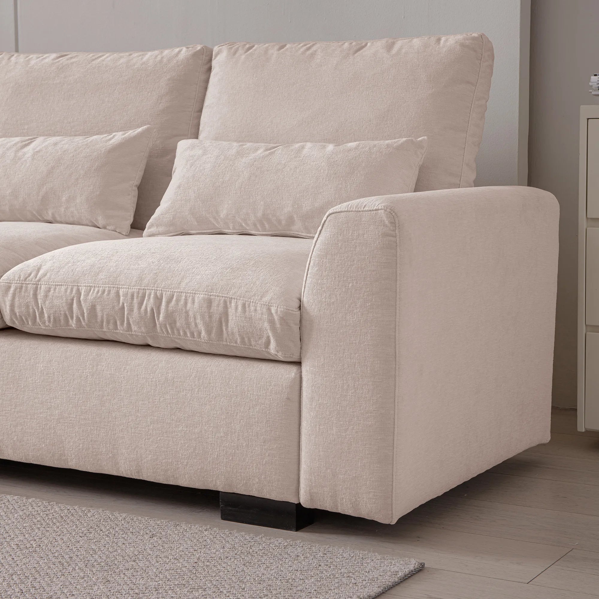 Louie Sectional Couch with Chaise, Sofa L-Shape with Ottoman Storage - Beige