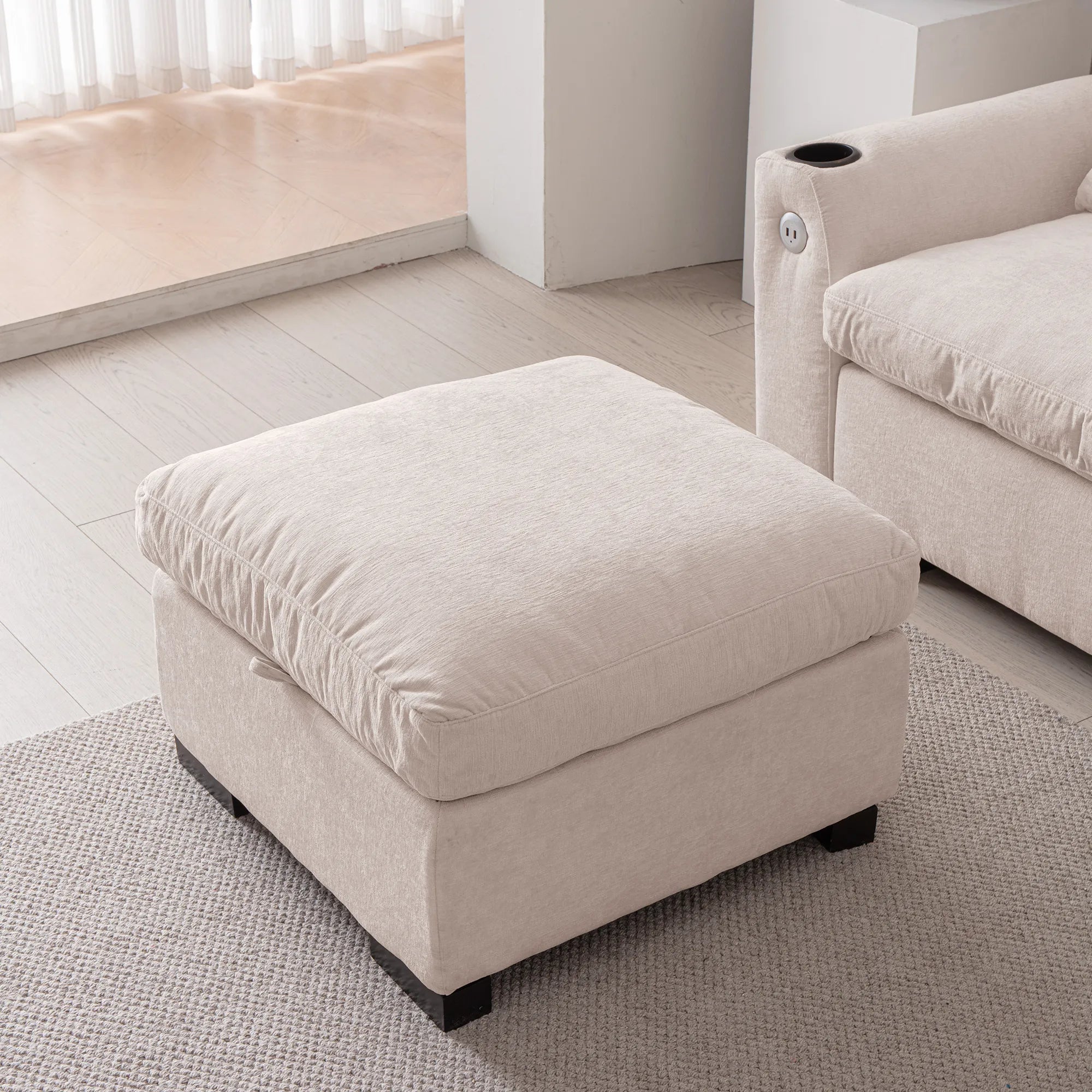 Louie Sectional Couch with Chaise, Sofa L-Shape with Ottoman Storage - Beige