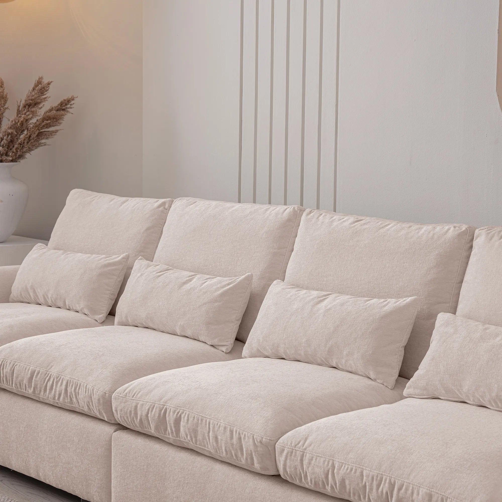 Louie Sectional Couch with Chaise, Sofa L-Shape with Ottoman Storage - Beige