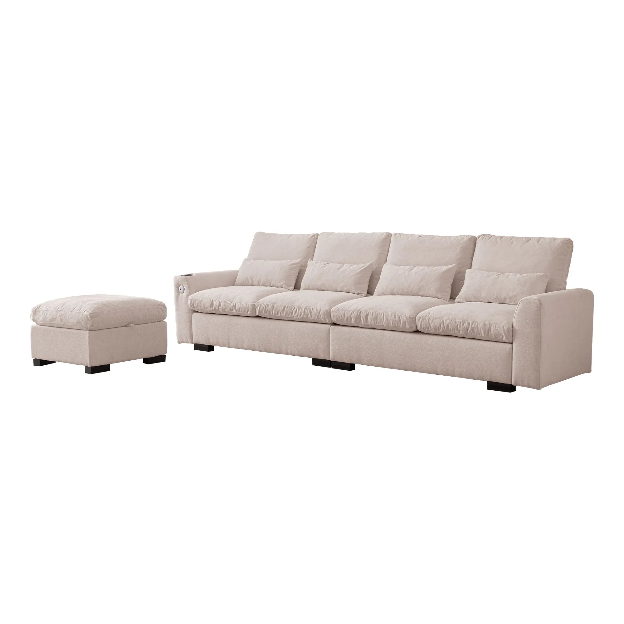 Louie Sectional Couch with Chaise, Sofa L-Shape with Ottoman Storage - Beige
