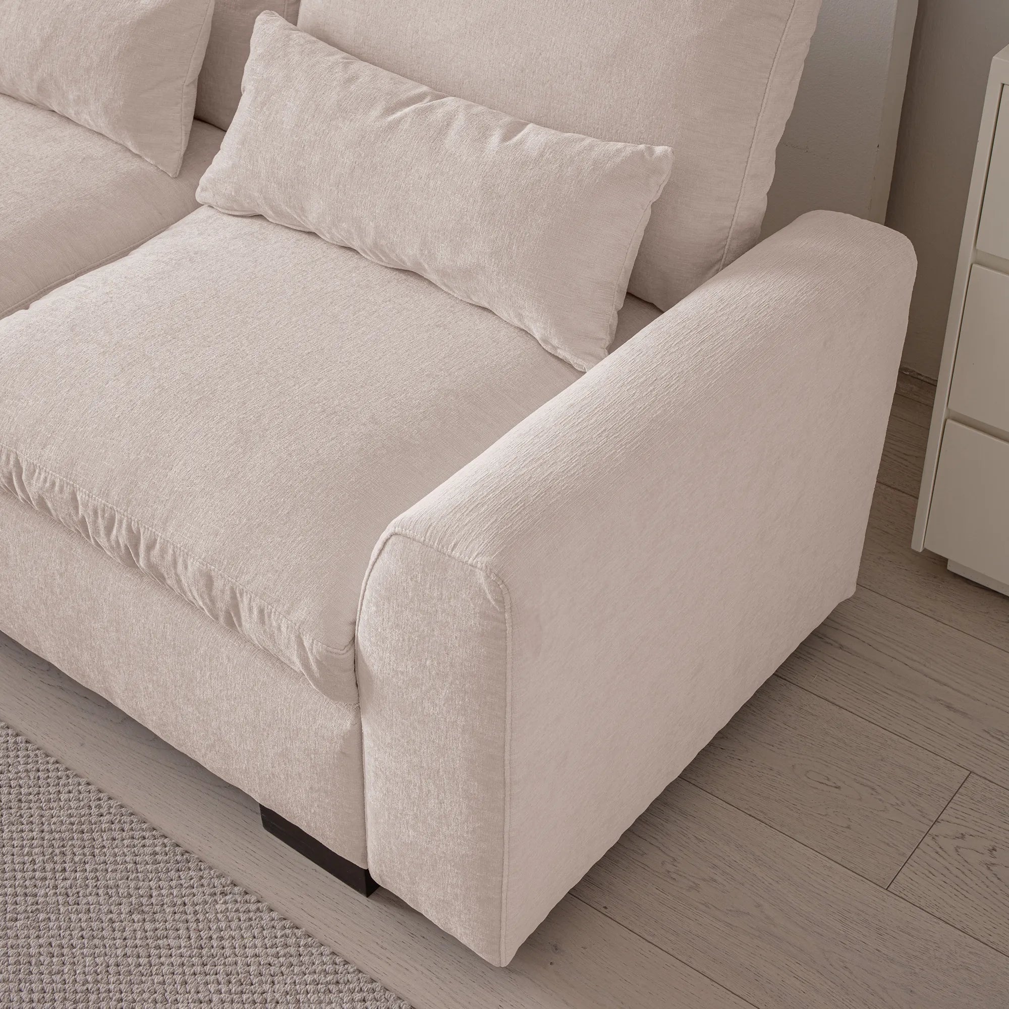 Louie Sectional Couch with Chaise, Sofa L-Shape with Ottoman Storage - Beige