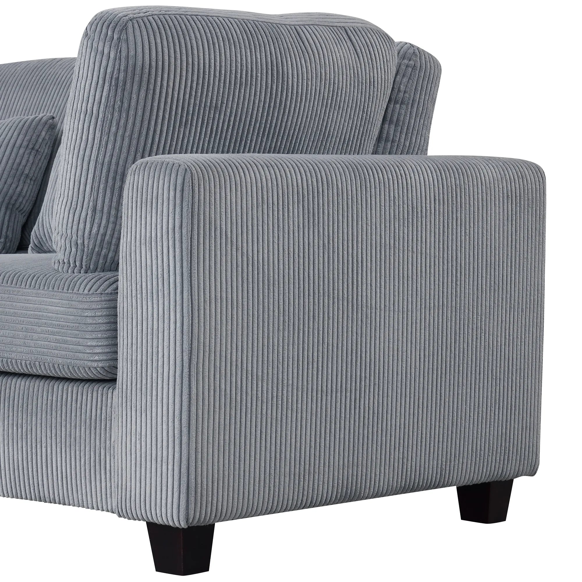 Louie Modular Sectional Sofa, Corduroy Couch with Ottoman - Grey