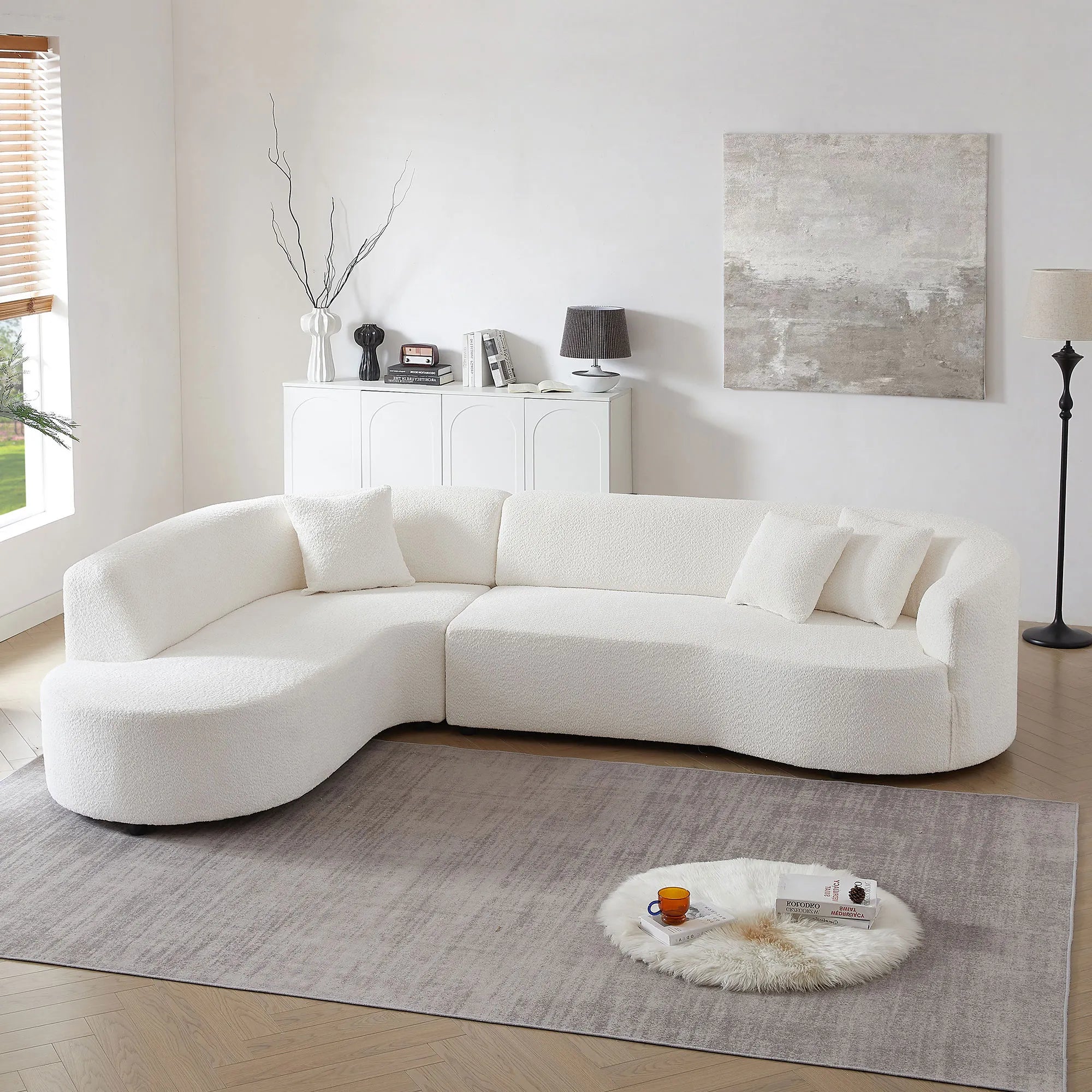 Luxury Curved Sofa, White Sectional Couch with Chaise