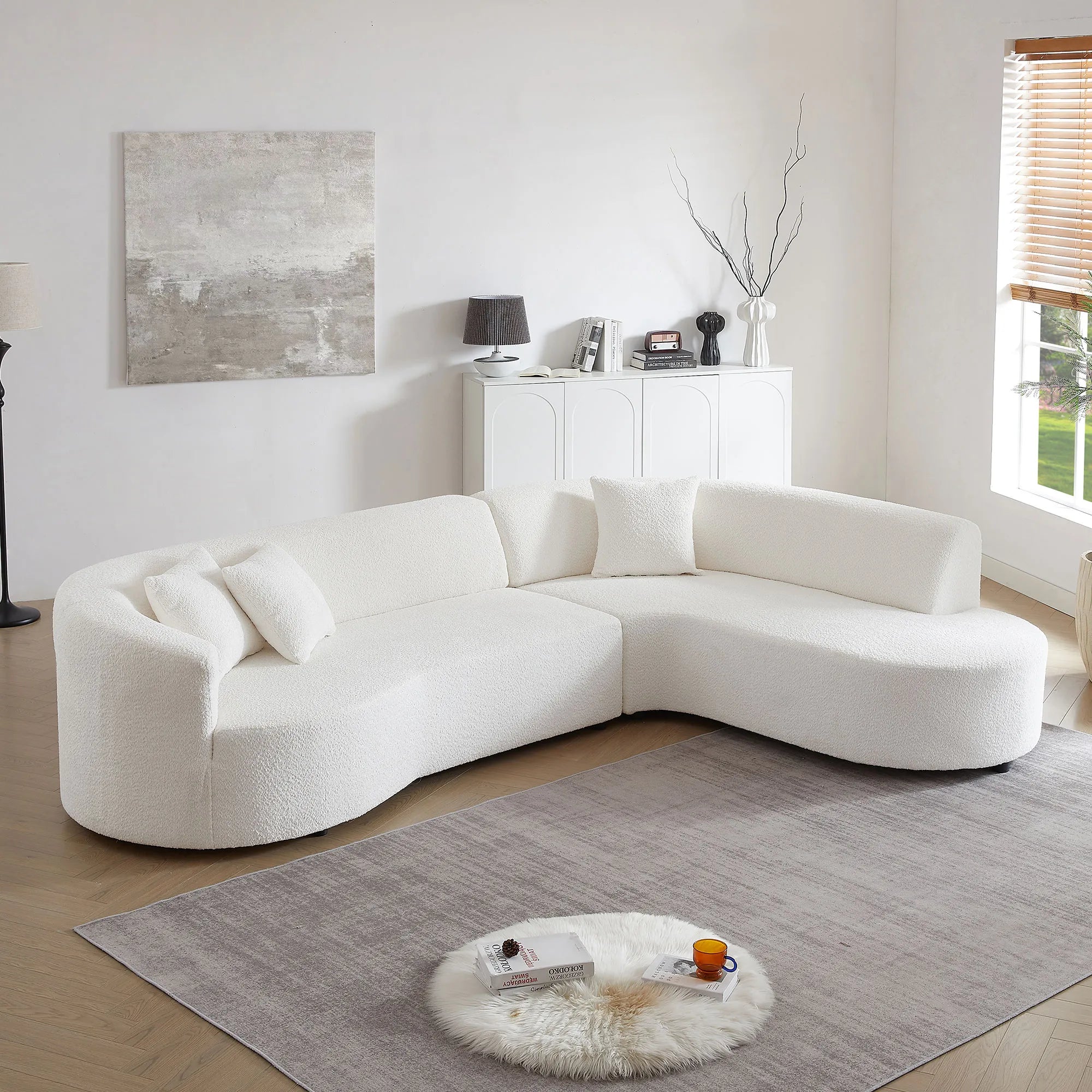 Luxury Curved Sofa, White Sectional Couch with Chaise