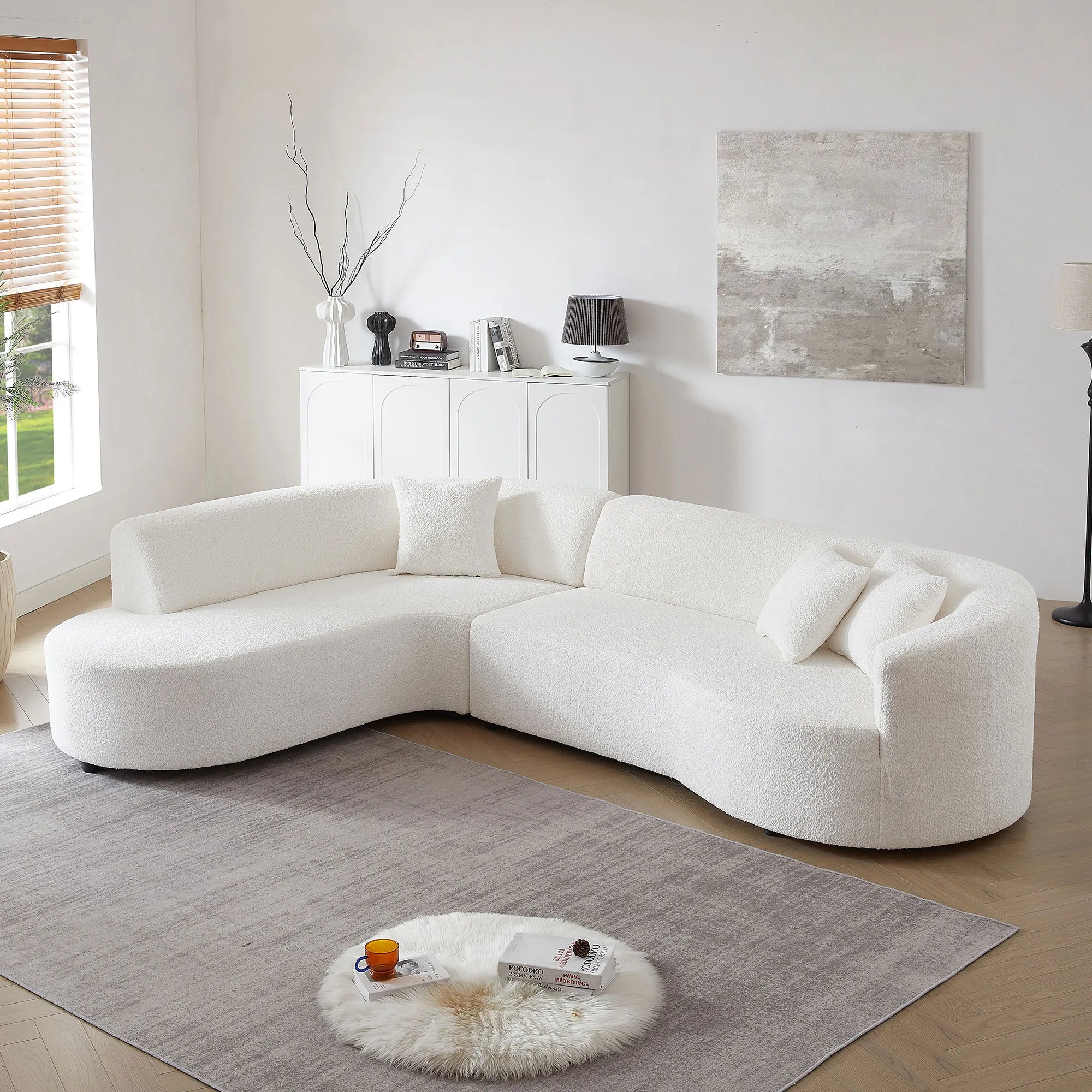Luxury Curved Sofa, White Sectional Couch with Chaise