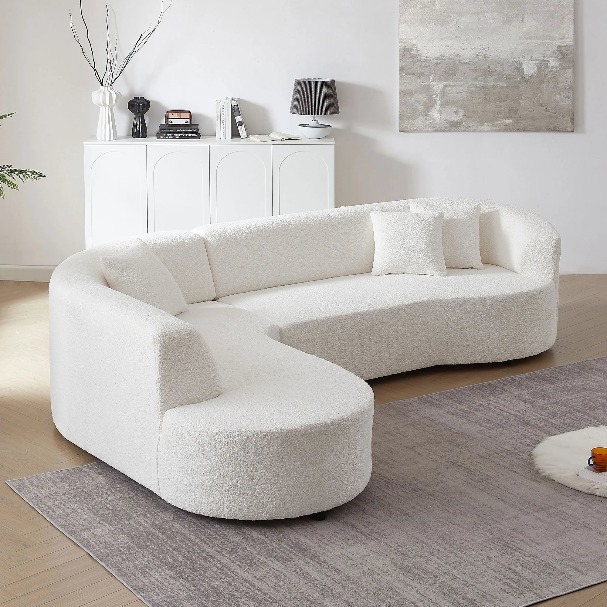 Luxury Curved Sofa, White Sectional Couch with Chaise