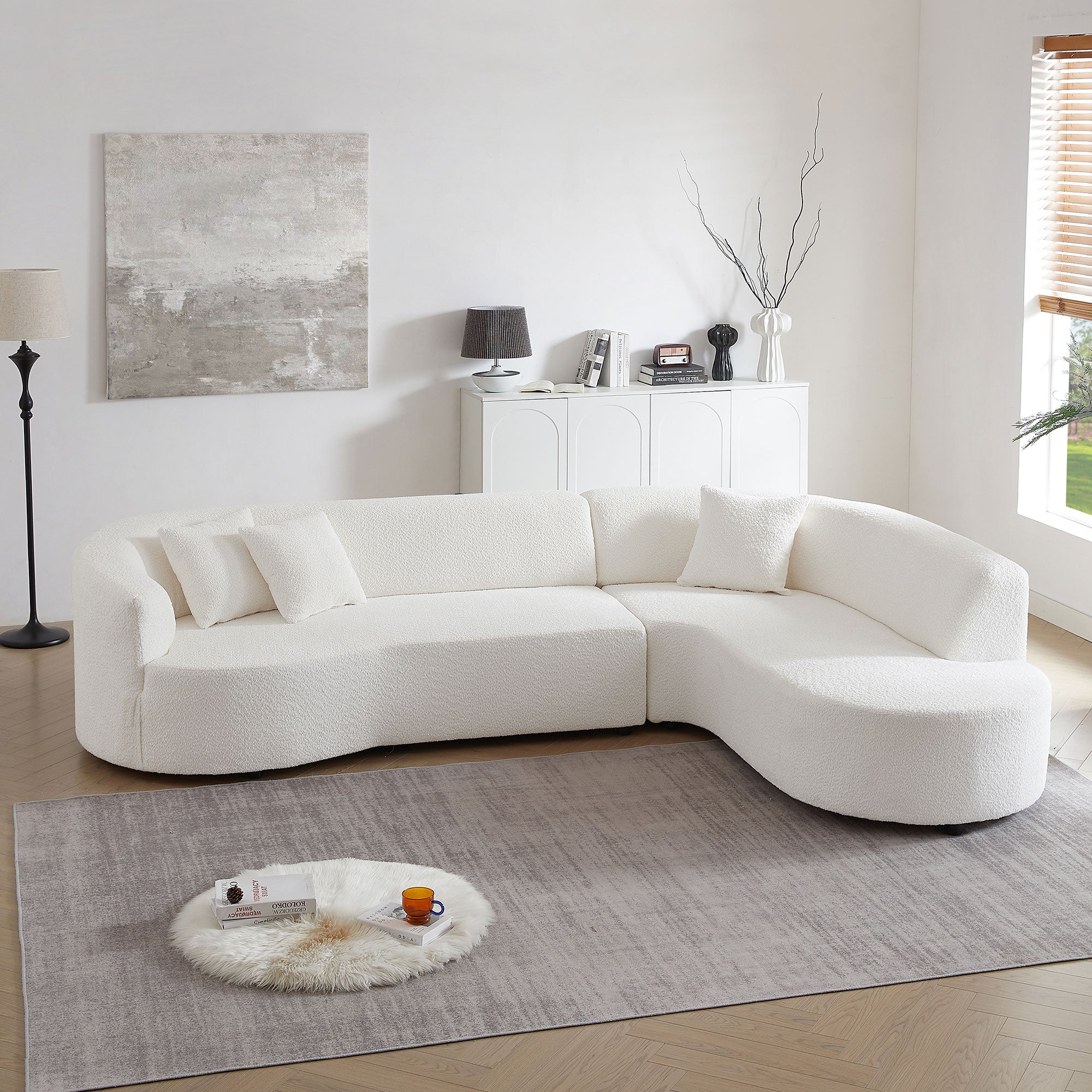 Luxury Curved Sofa, White Sectional Couch with Chaise